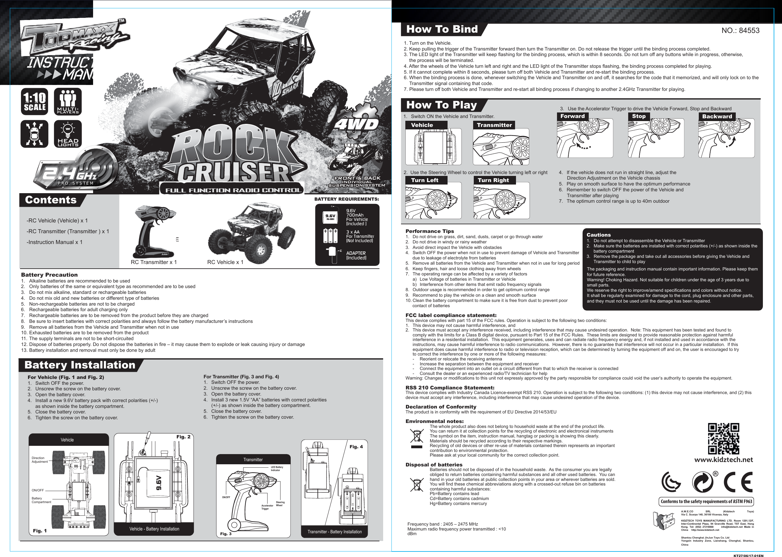 Page 1 of KIDZTECH TOYS 8455317-24GTX RC 1/10 Rock Cruiser User Manual 84553 1 10 Rock cruiser IM E 20170627 A01