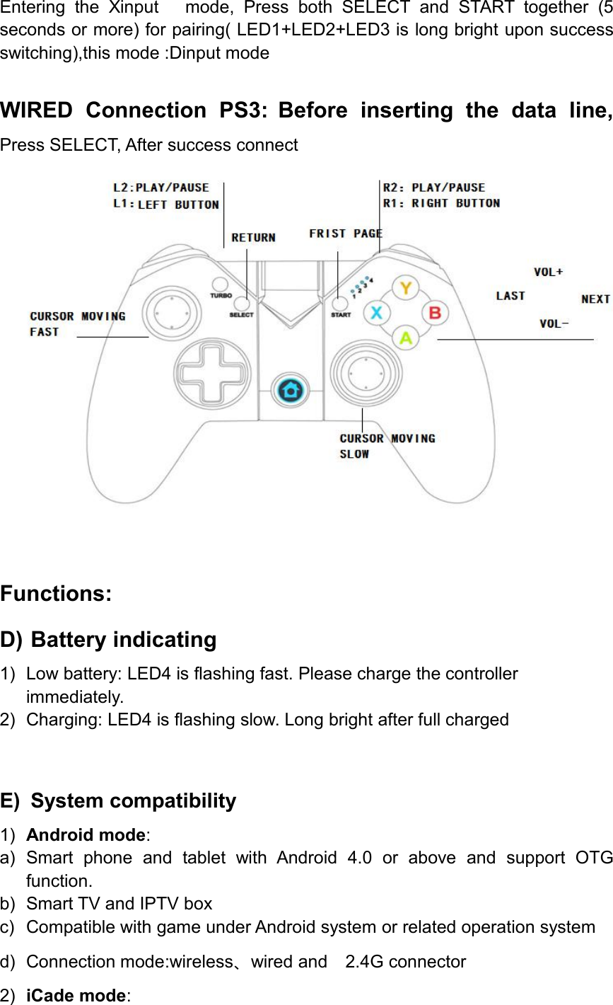 Page 4 of KINGLINE TECHNOLOGY X100 Wireless controller User Manual