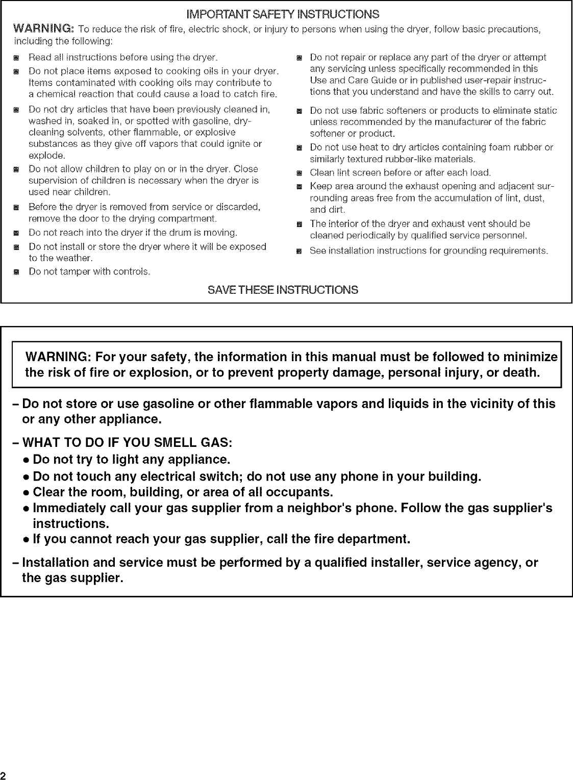 Page 2 of 8 - KIRKLAND  Residential Dryer Manual L0412423