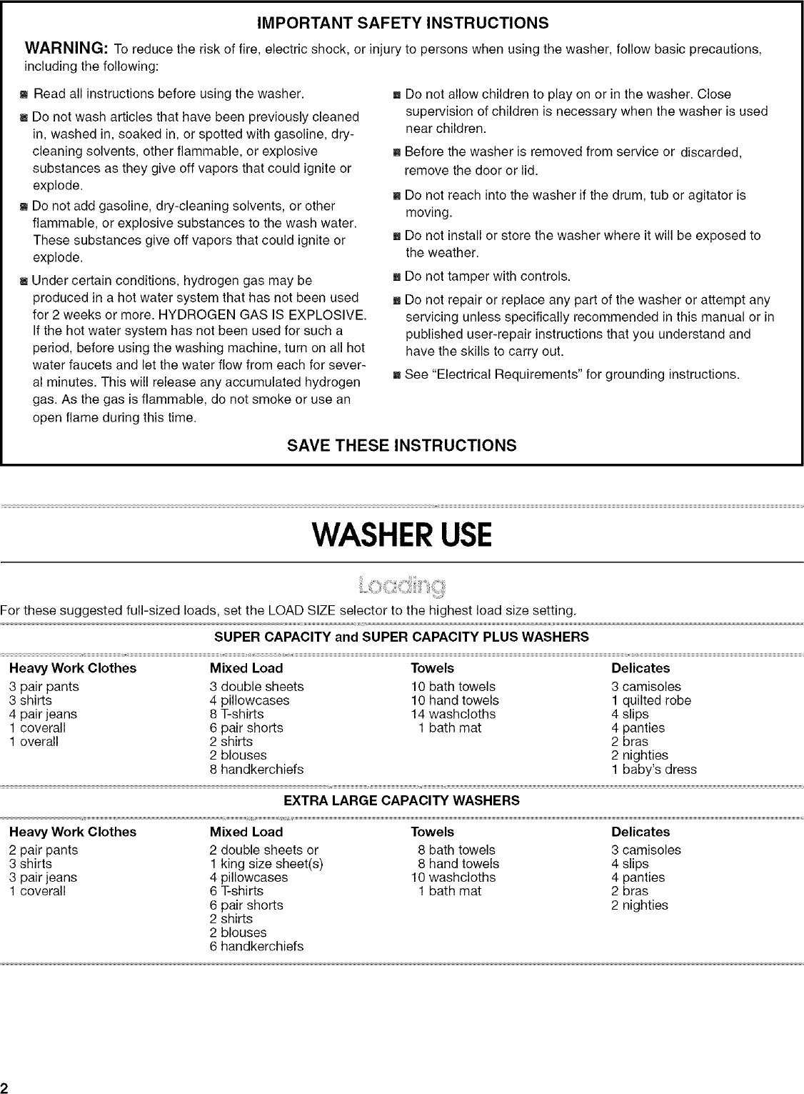 Page 2 of 8 - KIRKLAND  Residential Washers Manual L0412424