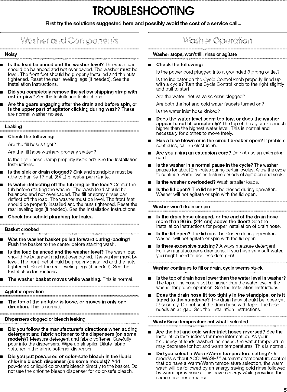 Page 5 of 8 - KIRKLAND  Residential Washers Manual L0412424