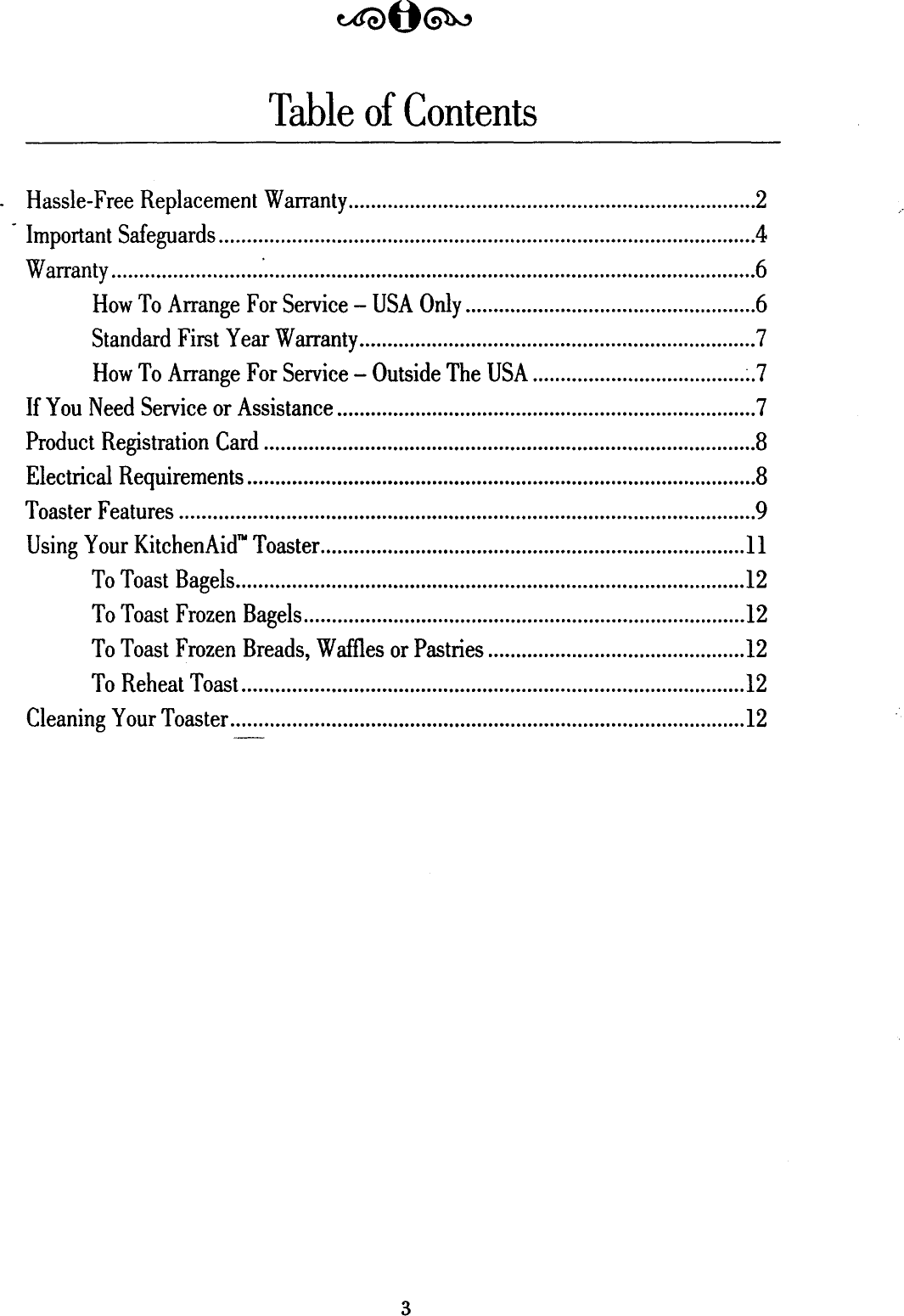 Page 3 of 12 - KITCHENAID  Toaster Manual 98100035