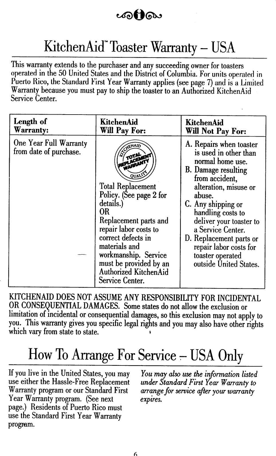 Page 6 of 12 - KITCHENAID  Toaster Manual 98100035