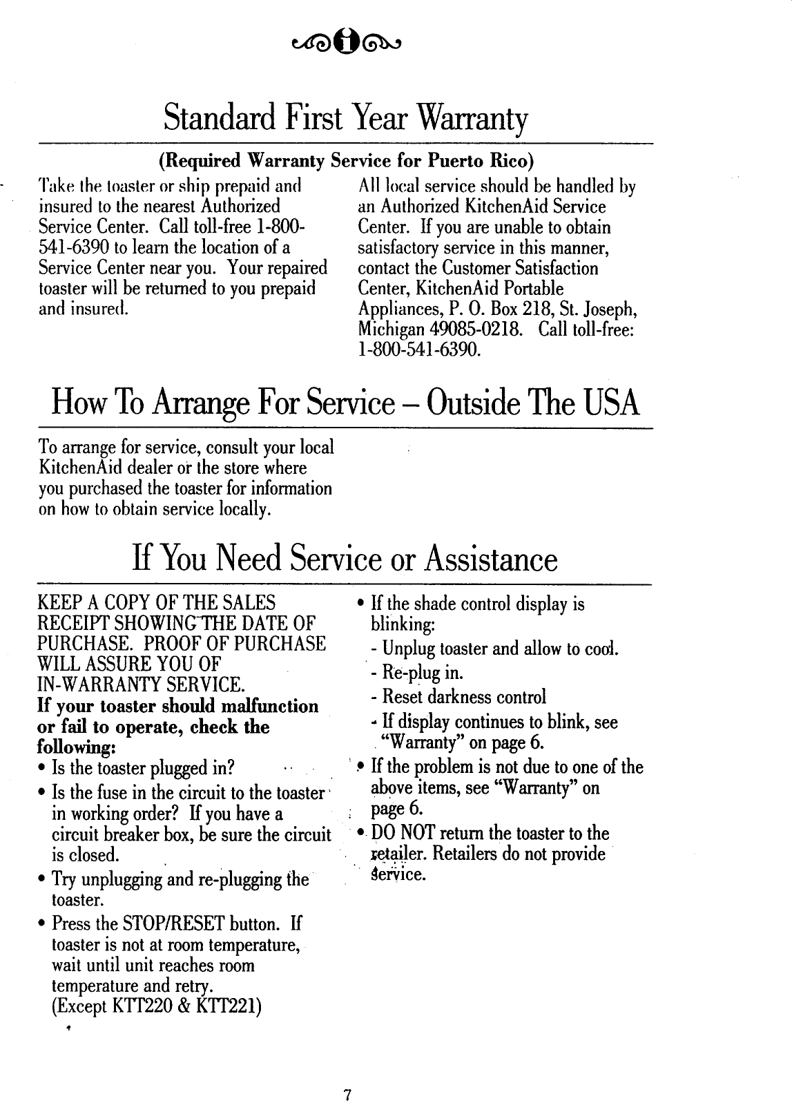 Page 7 of 12 - KITCHENAID  Toaster Manual 98100035