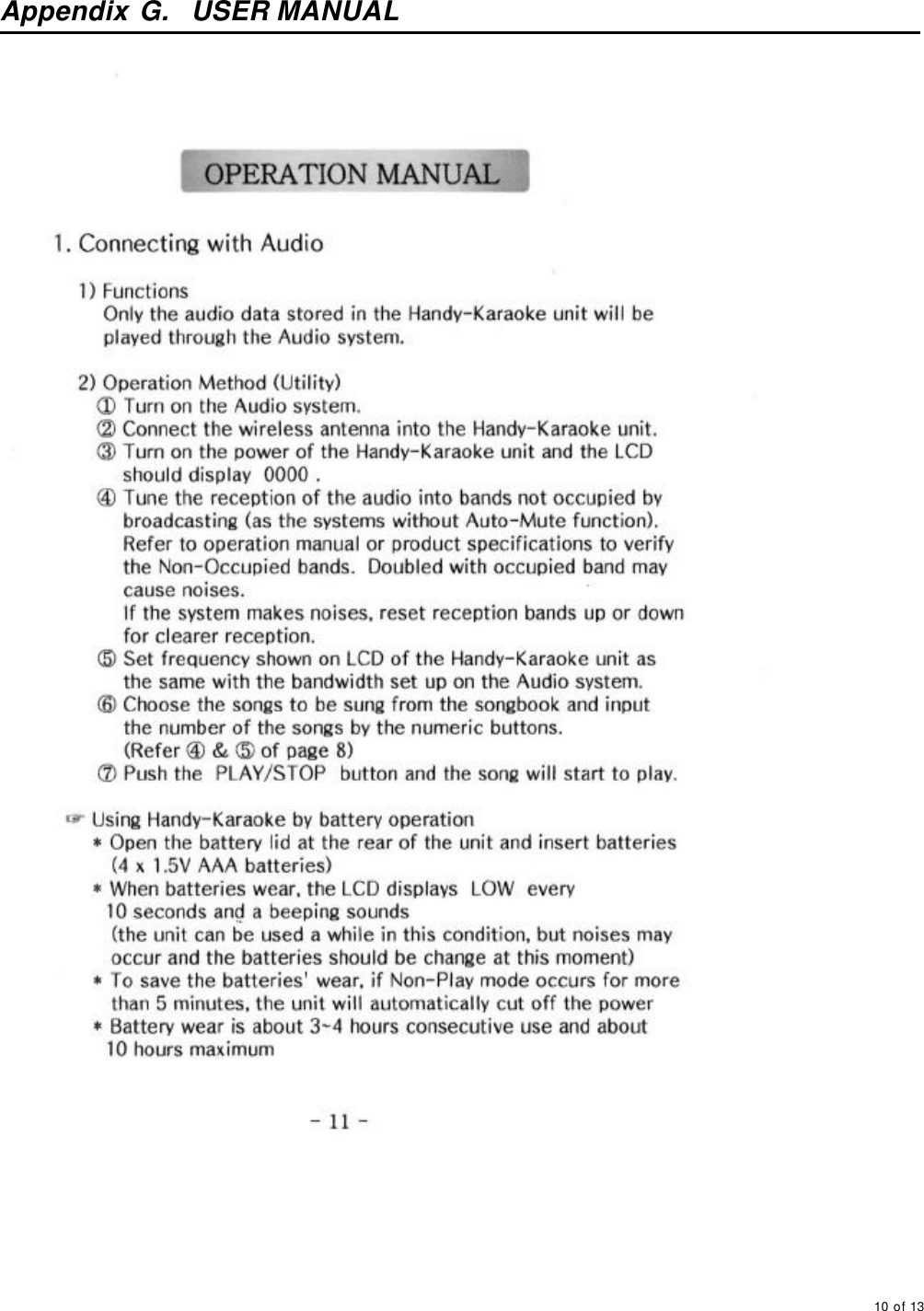     10 of 13       Appendix G.  USER MANUAL   