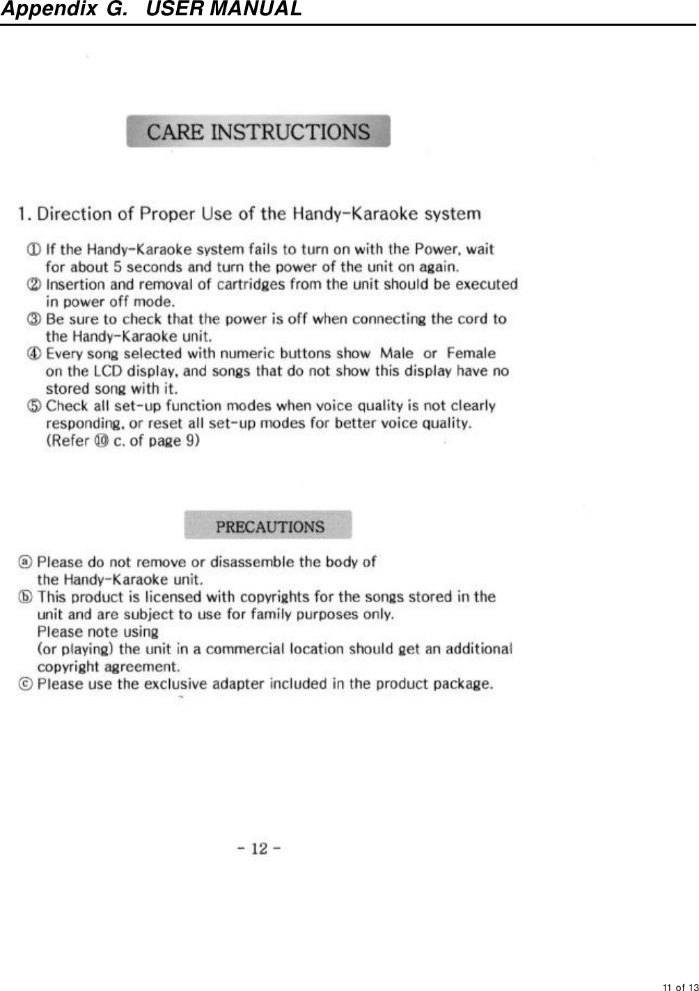    11 of 13       Appendix G.  USER MANUAL   