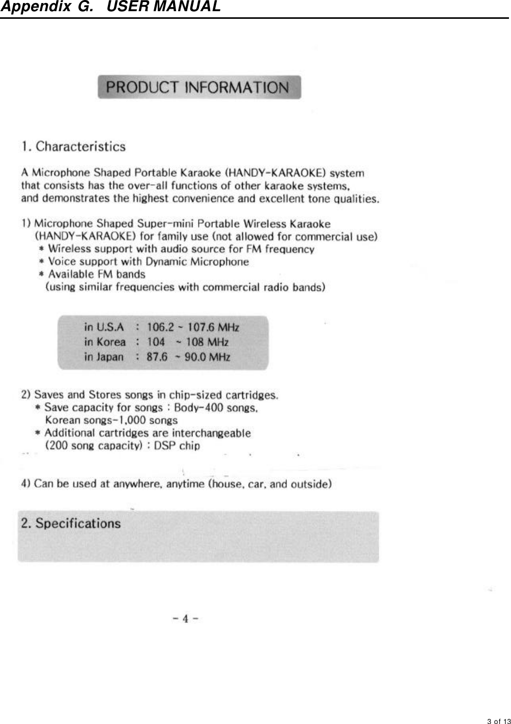     3 of 13       Appendix G.  USER MANUAL   