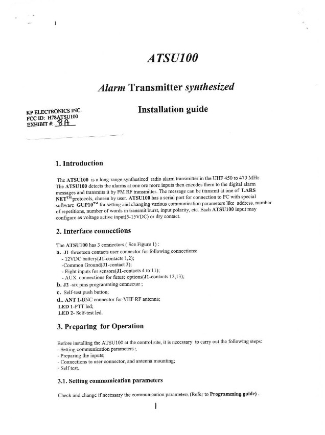 UHF RADIO SLARM TRANSMITTER User Manual