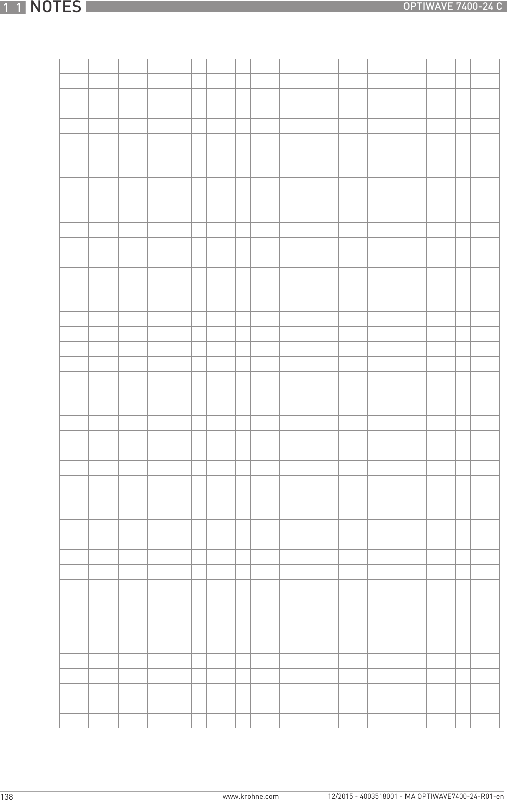 11 NOTES 138 OPTIWAVE 7400-24 Cwww.krohne.com 12/2015 - 4003518001 - MA OPTIWAVE7400-24-R01-en