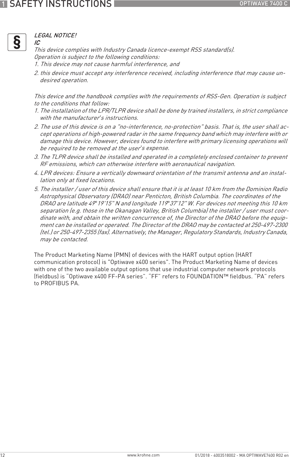 Page 5 of KROHNE FMCW24GX4L Level Probing Radar User Manual Handbook  English  source   1st edition  R01 