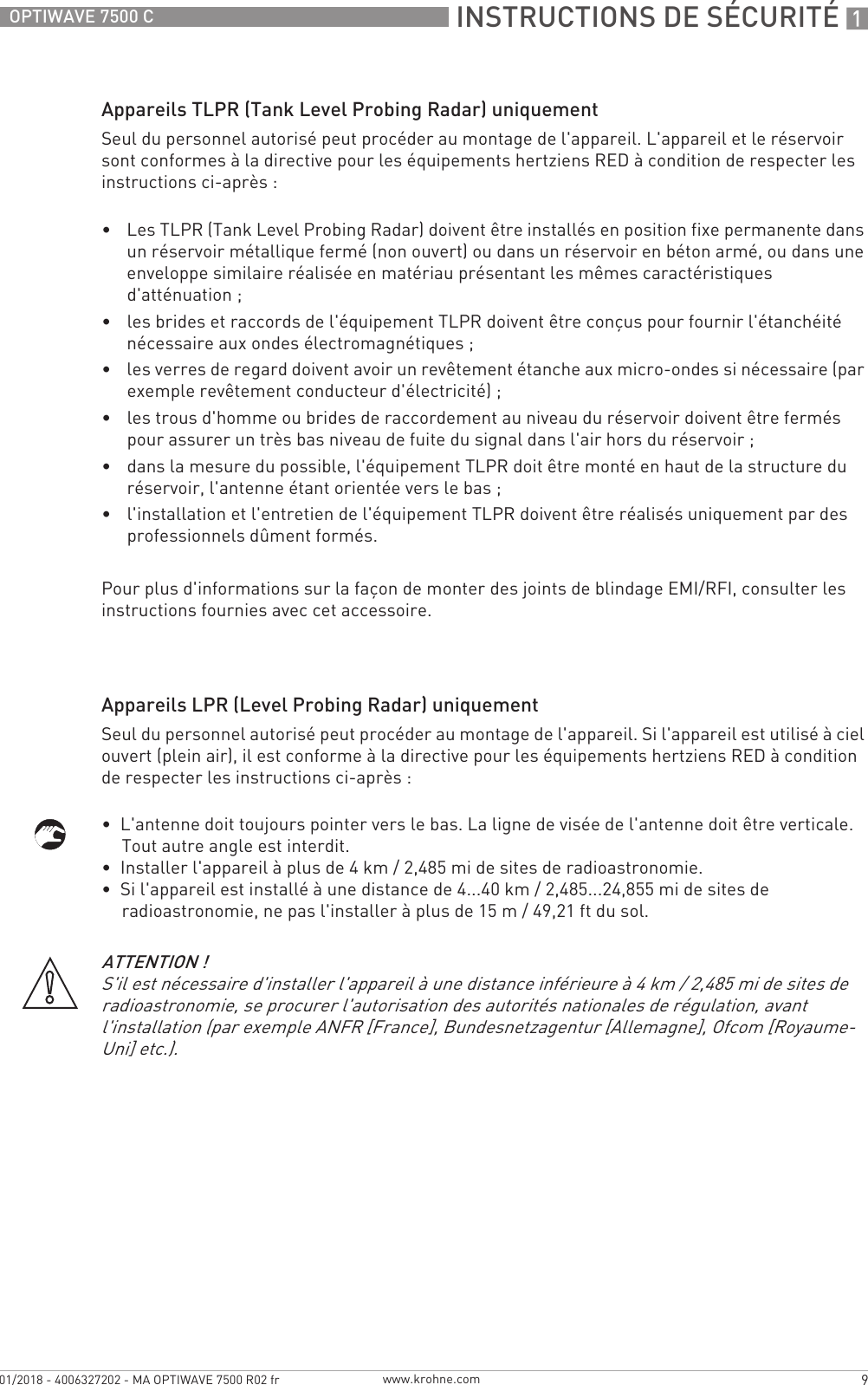 Page 2 of KROHNE FMCW80GX5L Level Probing Radar User Manual MA OPTIWAVE7500 fr 170829 4006327201 R01