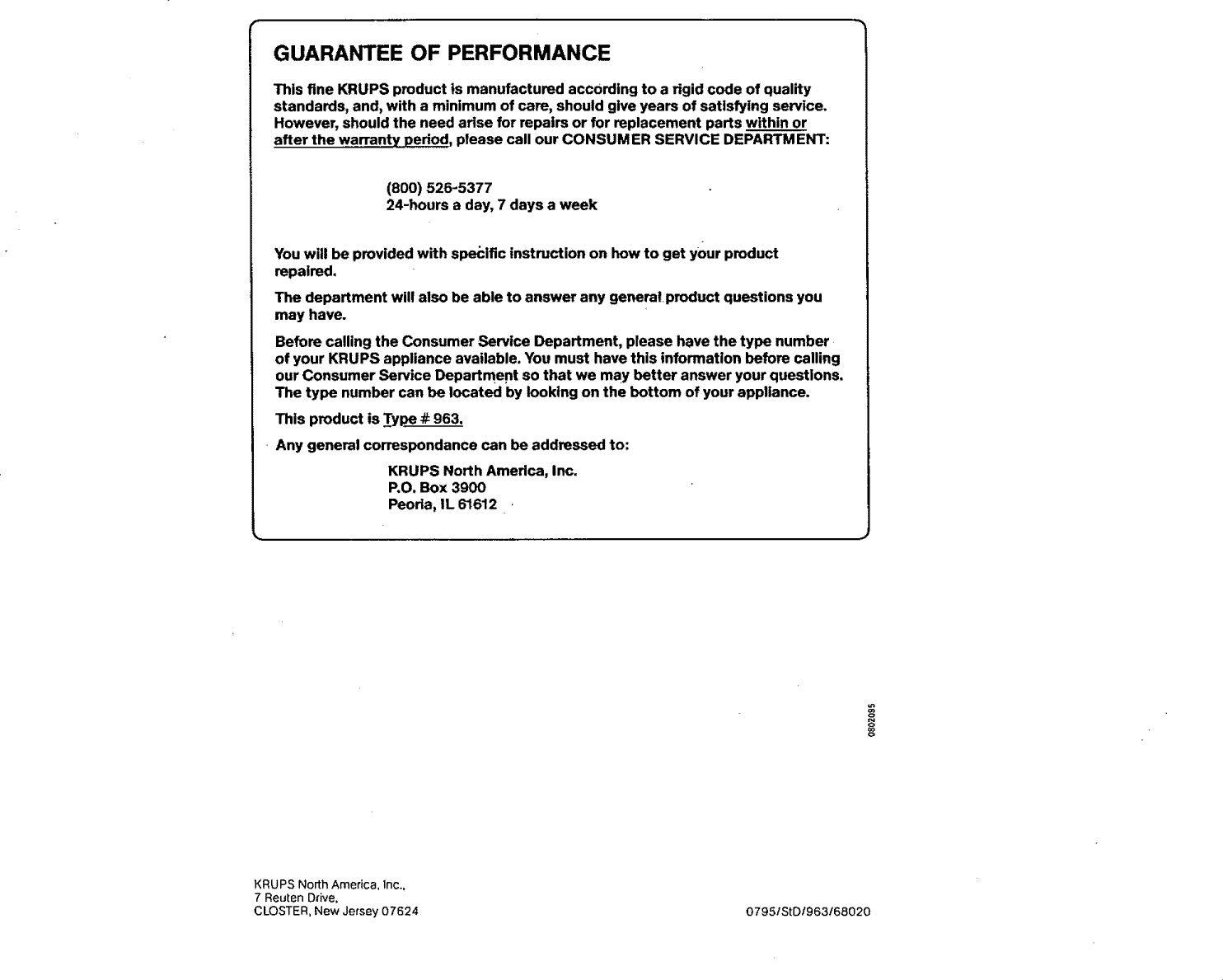 Page 7 of 7 - KRUPS  Coffee/Tea Maker Manual L0902527