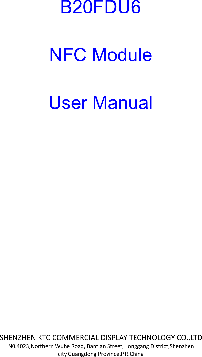 KTC Commercial Display Technology NFCB20FDU6 NFC Module User Manual