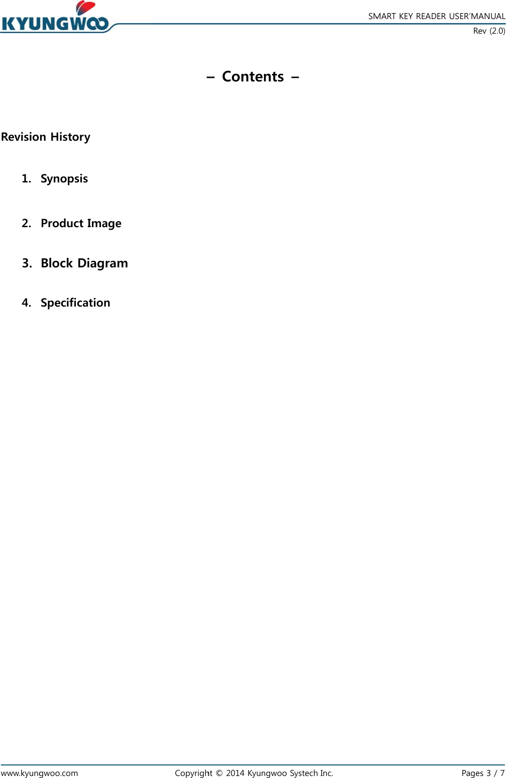 Page 3 of KYUNGWOO SYSTECH A241 SMART KEY READER User Manual