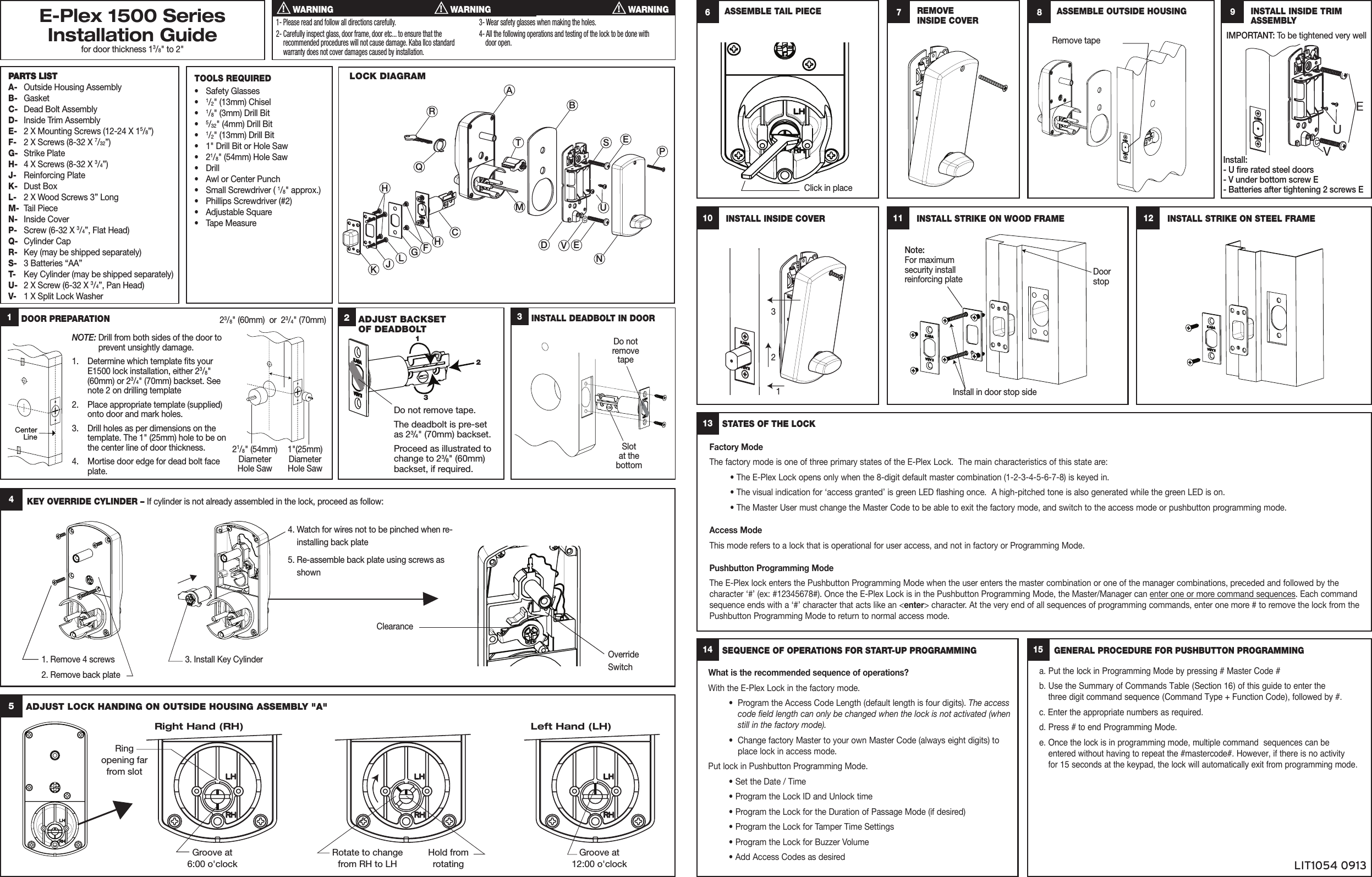 Kaba Access E Plex Electronic Pushbutton Lock 1500 Installation