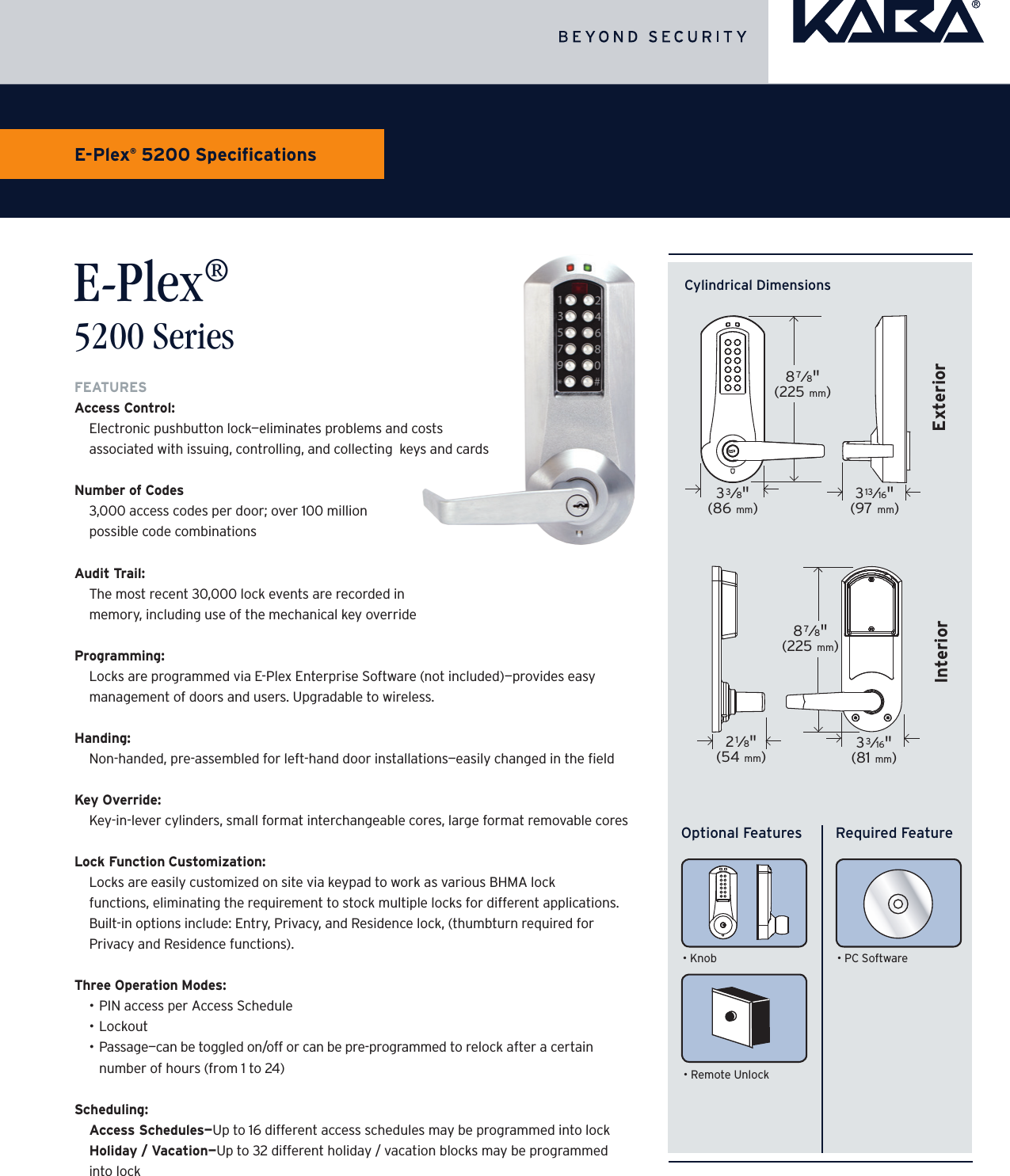 Page 1 of 4 - Kaba Access  Technical Specifications For E-Plex 5200 Electronic Pushbutton Locks E-plex-5200-series-specifications-kaa1058