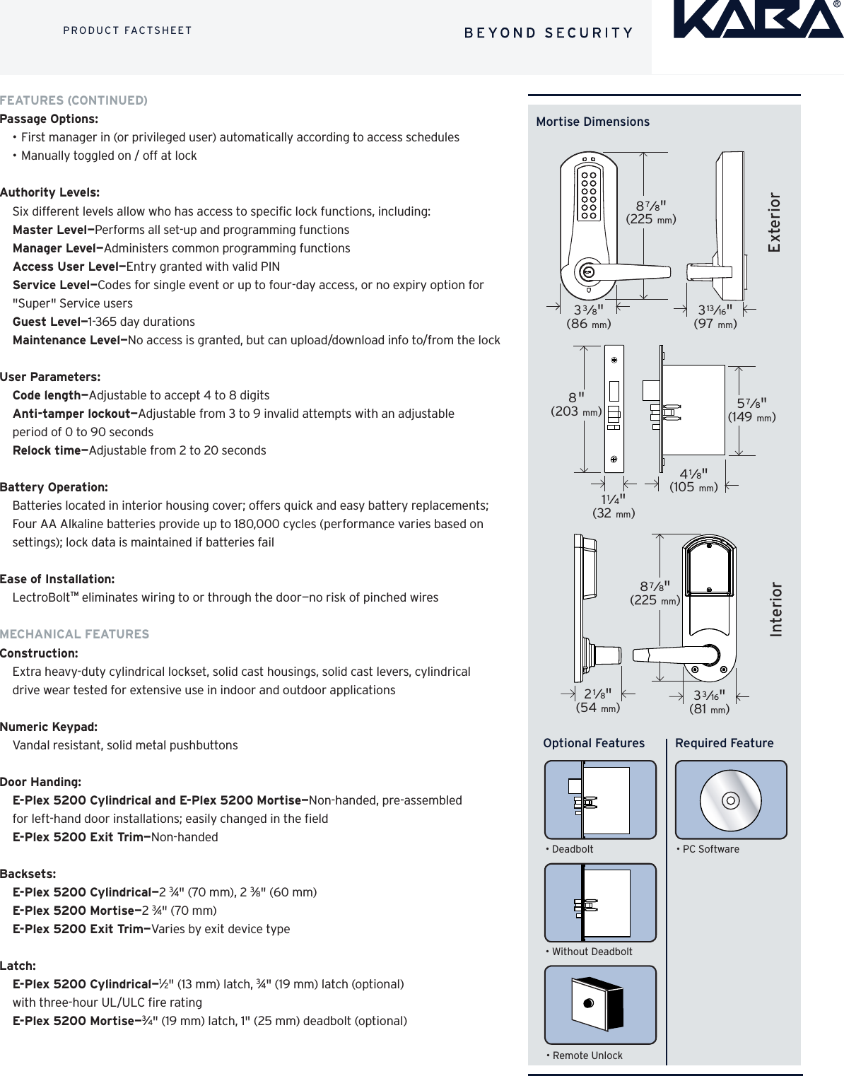 Page 2 of 4 - Kaba Access  Technical Specifications For E-Plex 5200 Electronic Pushbutton Locks E-plex-5200-series-specifications-kaa1058