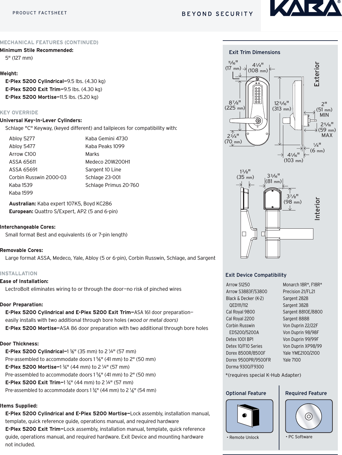 Page 3 of 4 - Kaba Access  Technical Specifications For E-Plex 5200 Electronic Pushbutton Locks E-plex-5200-series-specifications-kaa1058