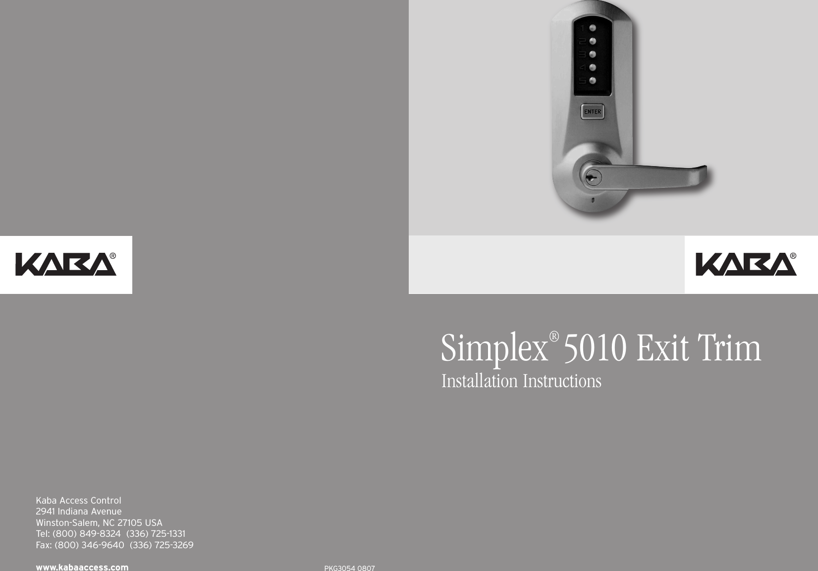 Page 1 of 12 - Kaba Access  Simplex Mechanical Pushbutton Lock - 5000 Series Exit Installation Instructions Simplex-5000-exit-installation-instructions-pkg3054
