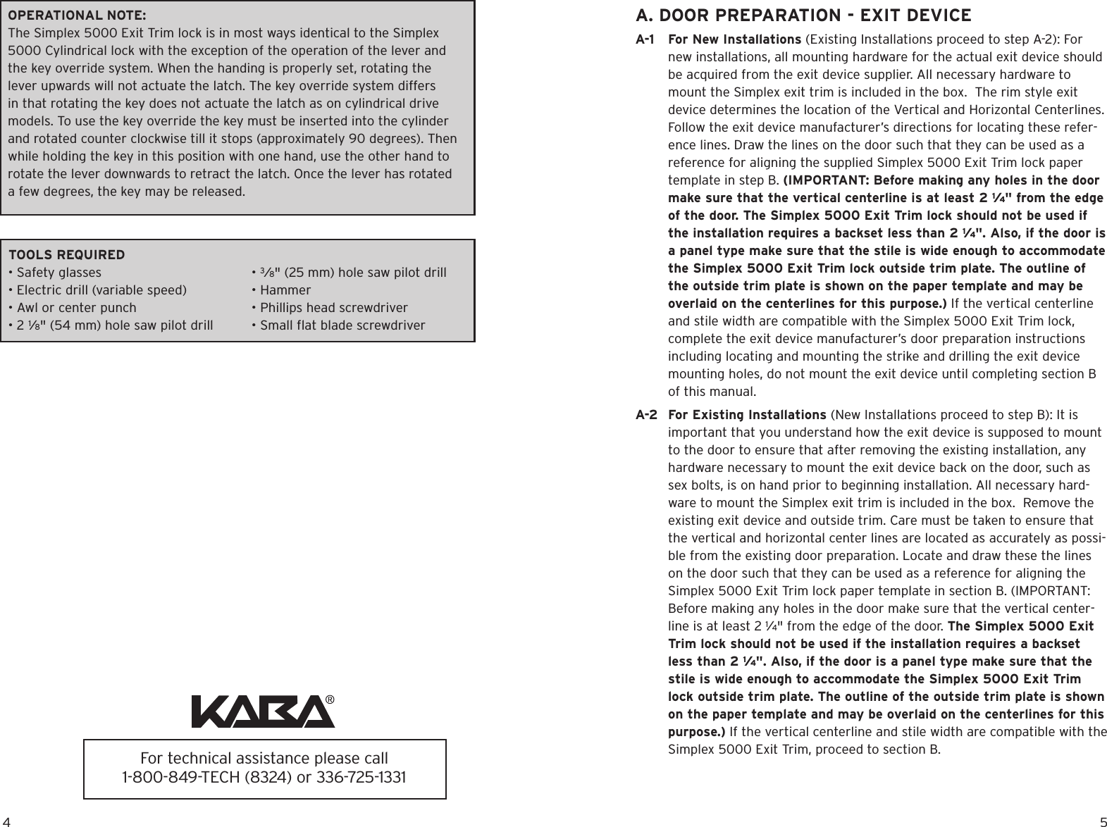 Page 3 of 12 - Kaba Access  Simplex Mechanical Pushbutton Lock - 5000 Series Exit Installation Instructions Simplex-5000-exit-installation-instructions-pkg3054