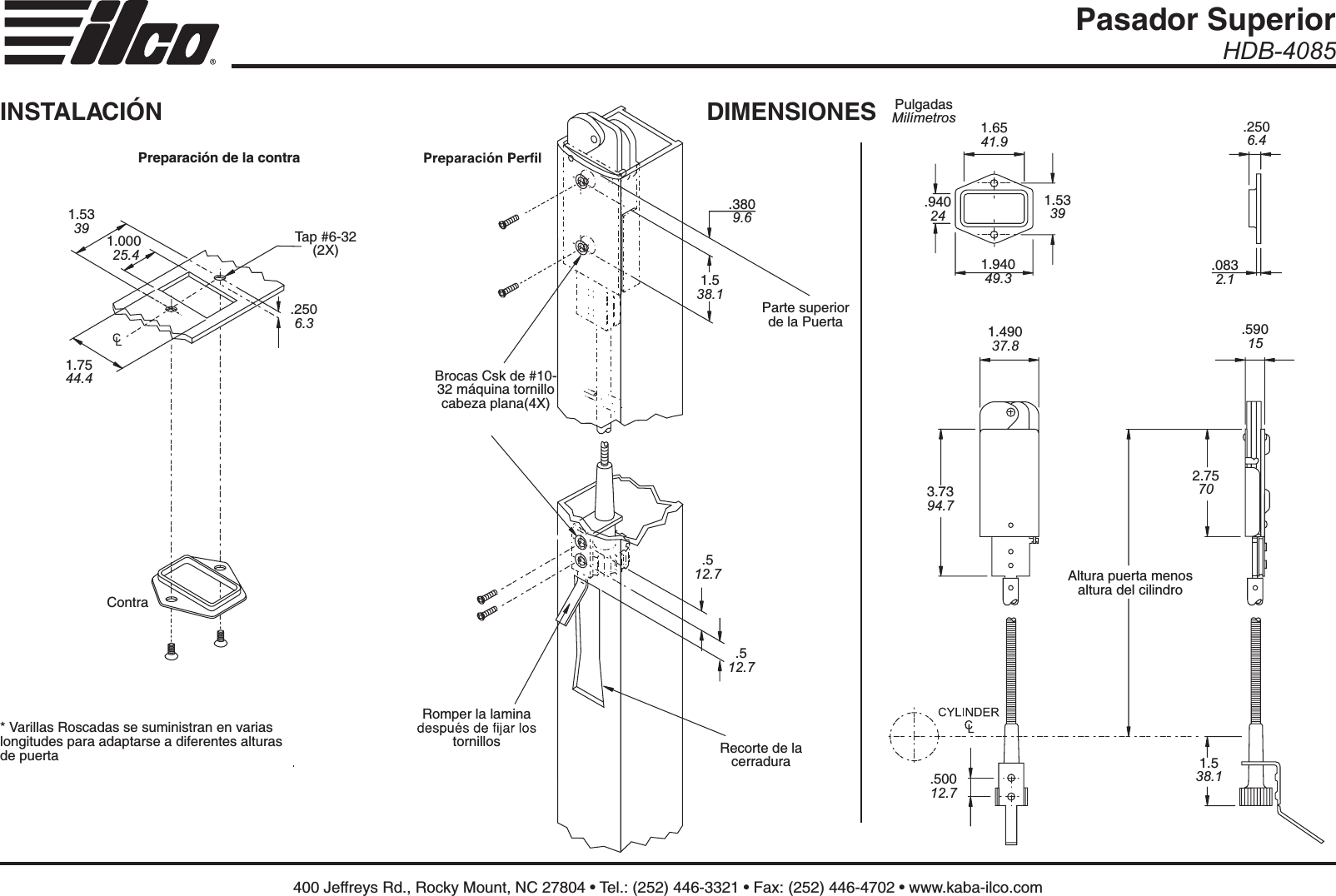 Kaba Ilco 4085 Series Header Bolt Installation Instructions