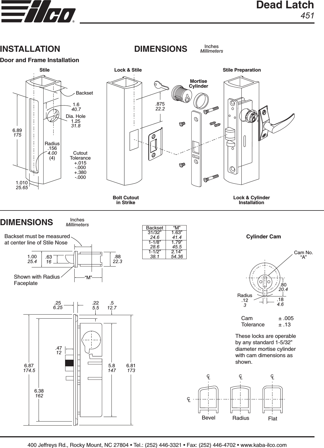 Page 1 of 2 - Kaba Ilco  451 Series Installation Instructions 451series-installation-instructions