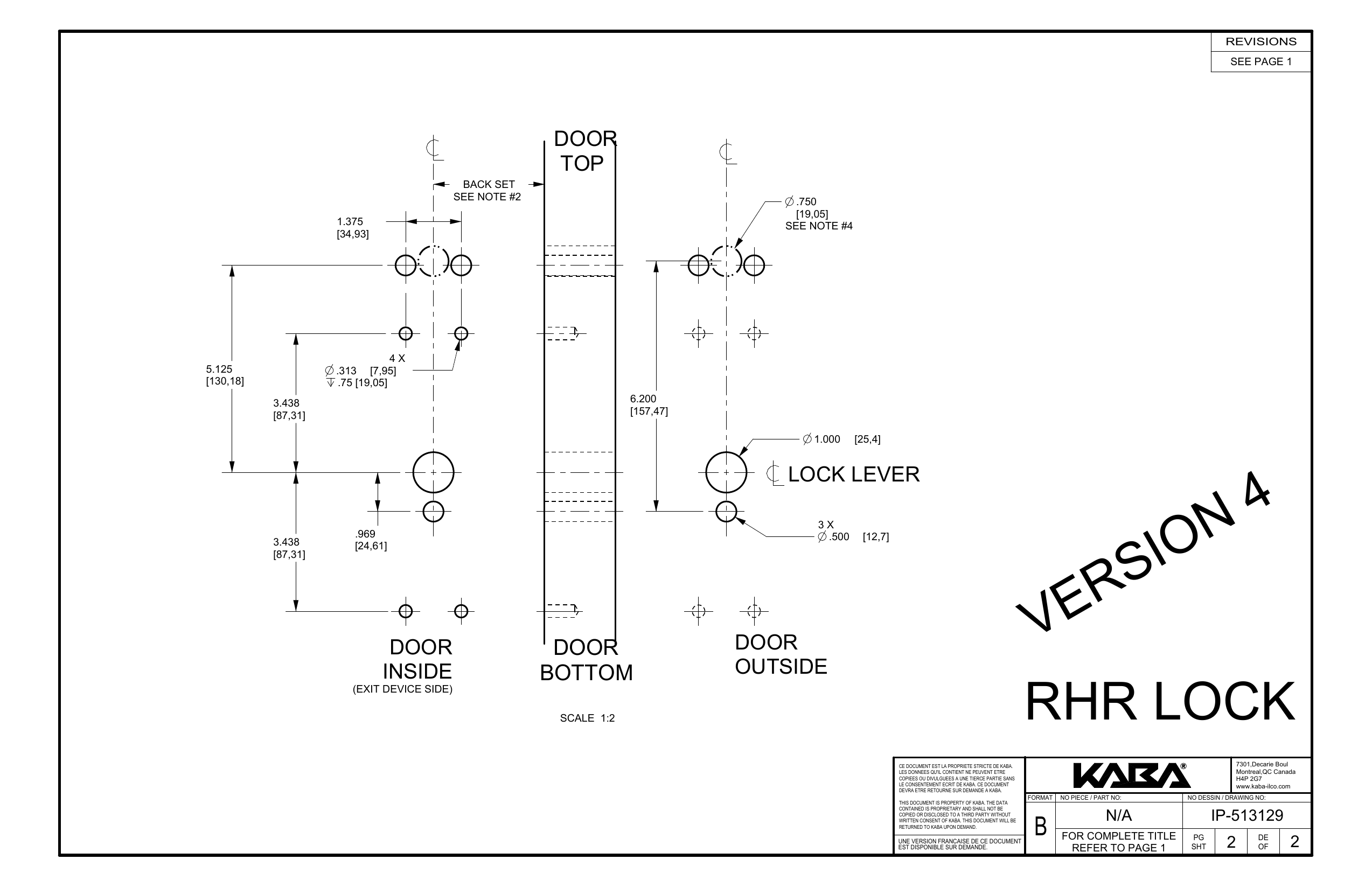 Page 2 of 2 - Kaba  630, 730, 750, 79E, E-Plex 2000 And Power-Plex Lock Series, Door Preparation Drawing, Von Duprin 9847/9947 IP-513129 (v2) 630-730-750-79e-e-plex-2000-and-power-plex-2000-lock-series-door-preparation-drawing-von-duprin-9847-9947-ip-513129-v2