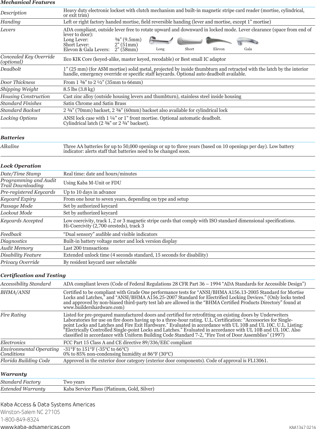 Page 2 of 2 - Kaba  76M Lock Series Fact Sheet - KAA1347 76m-lock-series-fact-sheet-kaa1347