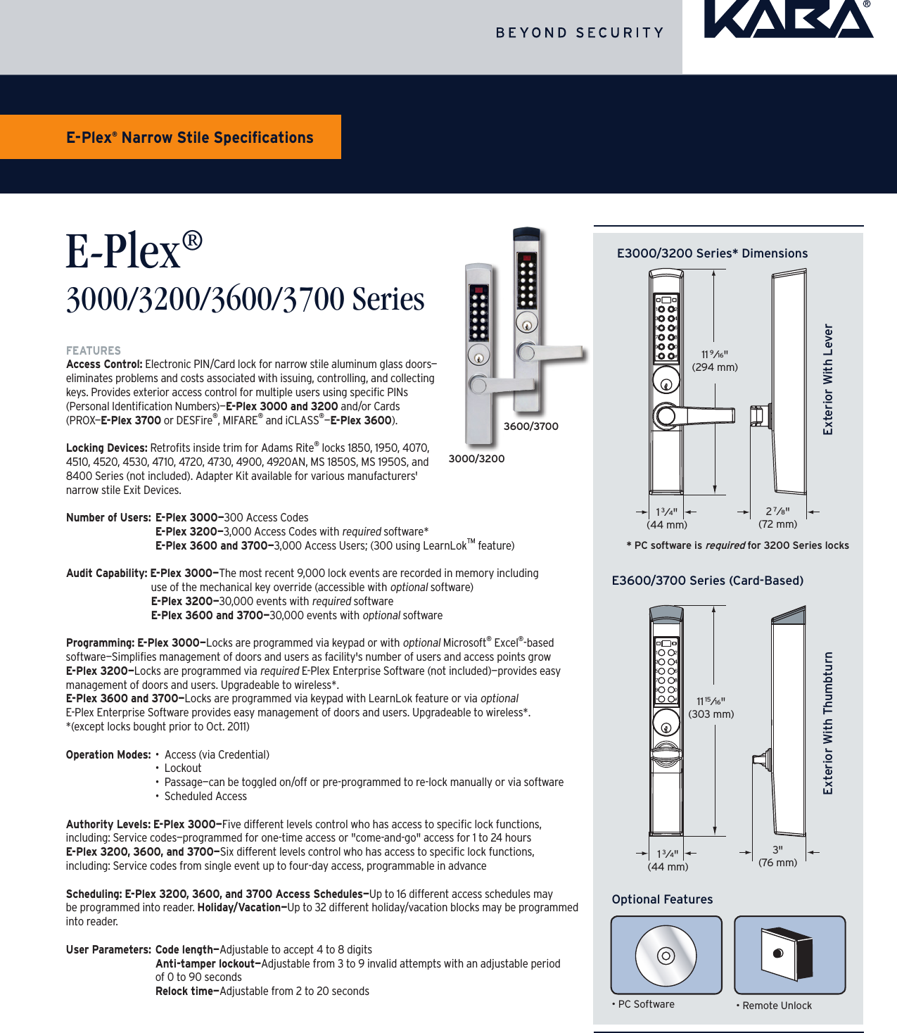 Page 1 of 2 - Kaba  E-Plex 3x00 Series Specifications - KAA1117 E-plex-3x00-series-specifications-kaa1117