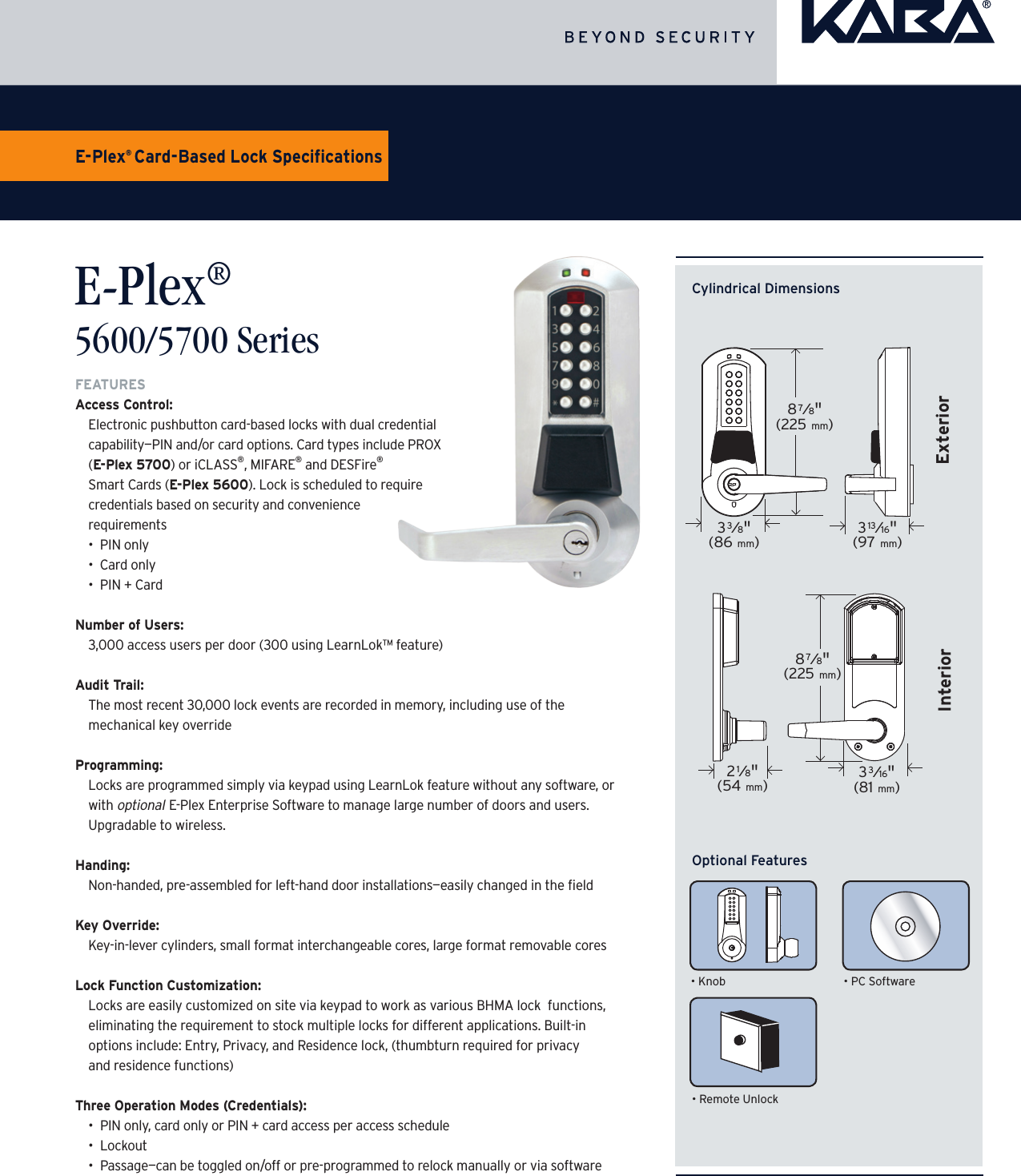 Page 1 of 4 - Kaba  E-Plex 5600/5700 Specifications - KAA1066 E-plex-5600-5700-specifications-kaa1066