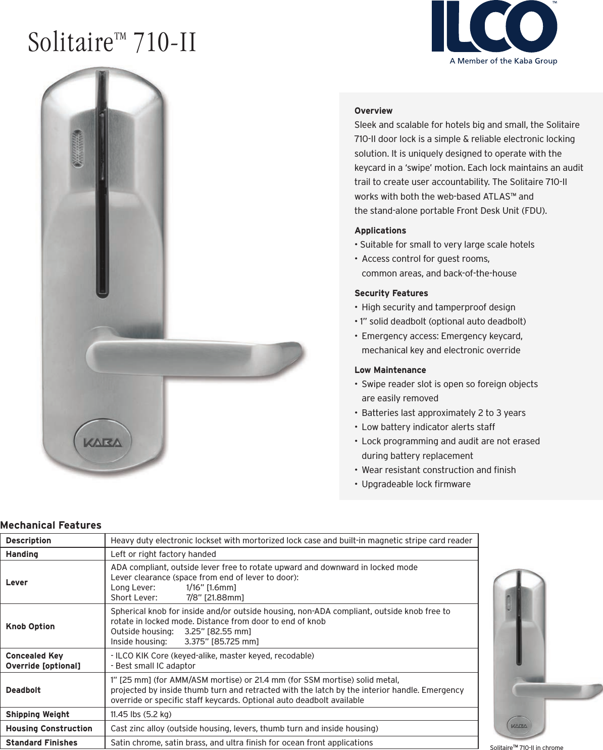 Page 1 of 2 - Kaba  ILCO Solitaire 710-II Fact Sheet [M3567] Ilco-solitaire-710-ii-fact-sheet-m3567