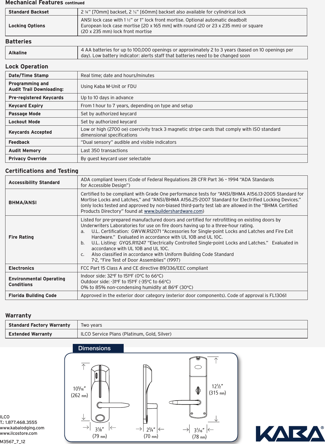 Page 2 of 2 - Kaba  ILCO Solitaire 710-II Fact Sheet [M3567] Ilco-solitaire-710-ii-fact-sheet-m3567