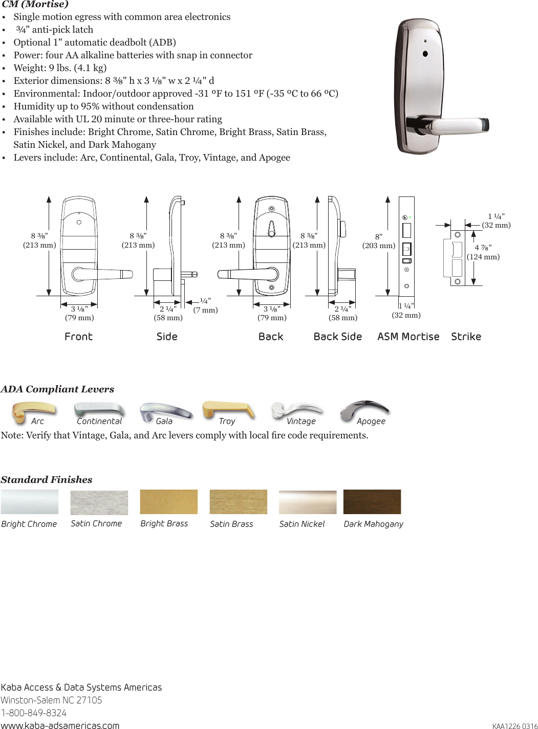 Kaba In Sync C Data Sheet Insync