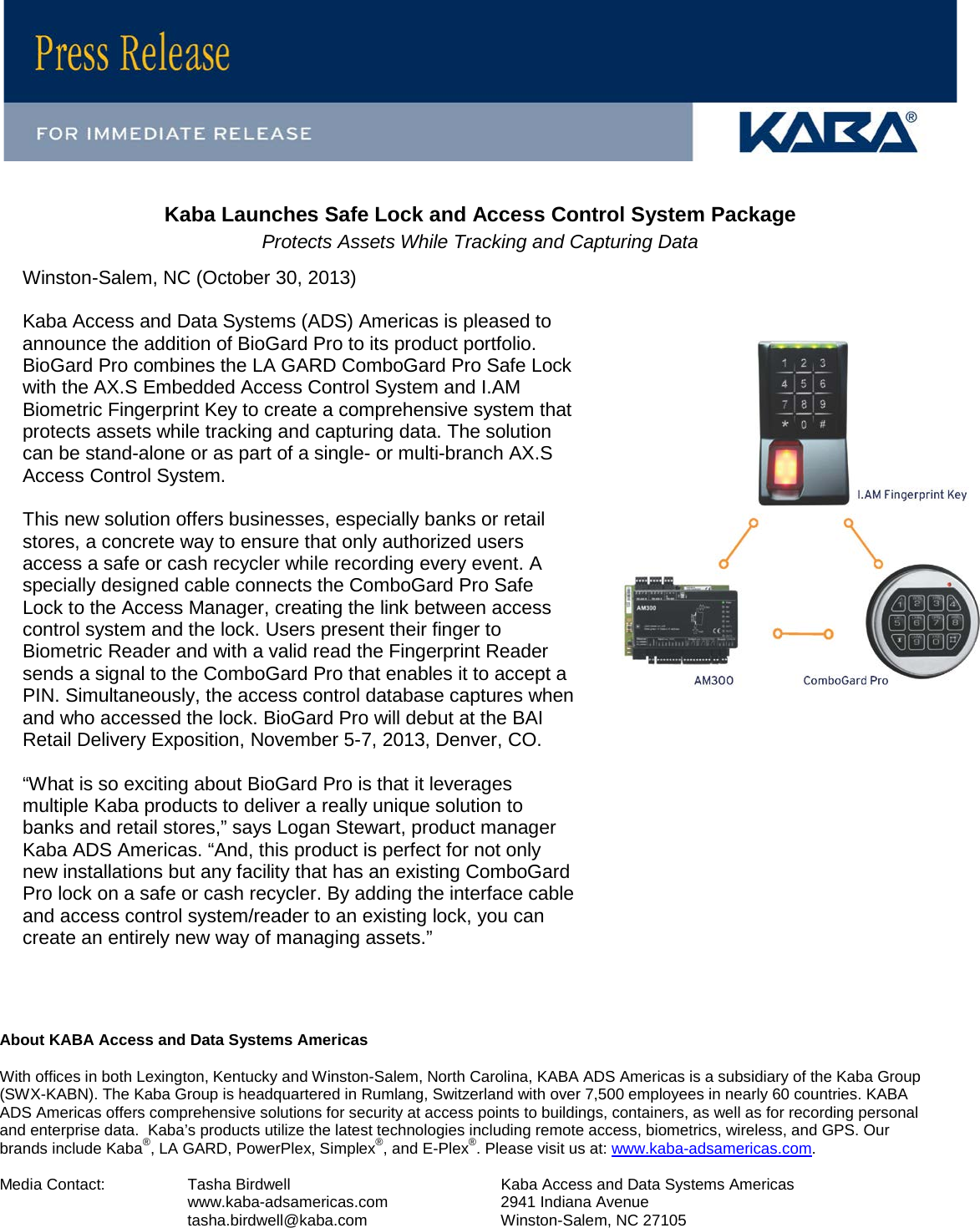 Page 1 of 2 - Kaba - Press Release 2007-05 Introduces New E-Plex 3000 Narrow Stile Launches Safe Lock And Access Control System Package Kaba-launches-safe-lock-and-access-control-system-package