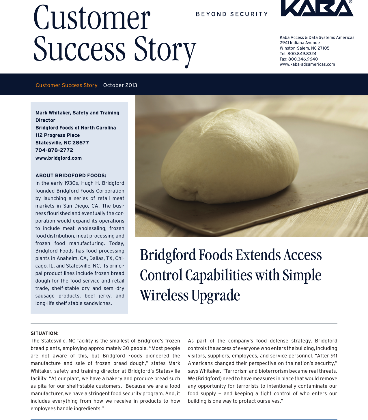 Page 1 of 2 - Kaba  Success Story: Bridgford Foods Kaba-success-story-bridgford-foods
