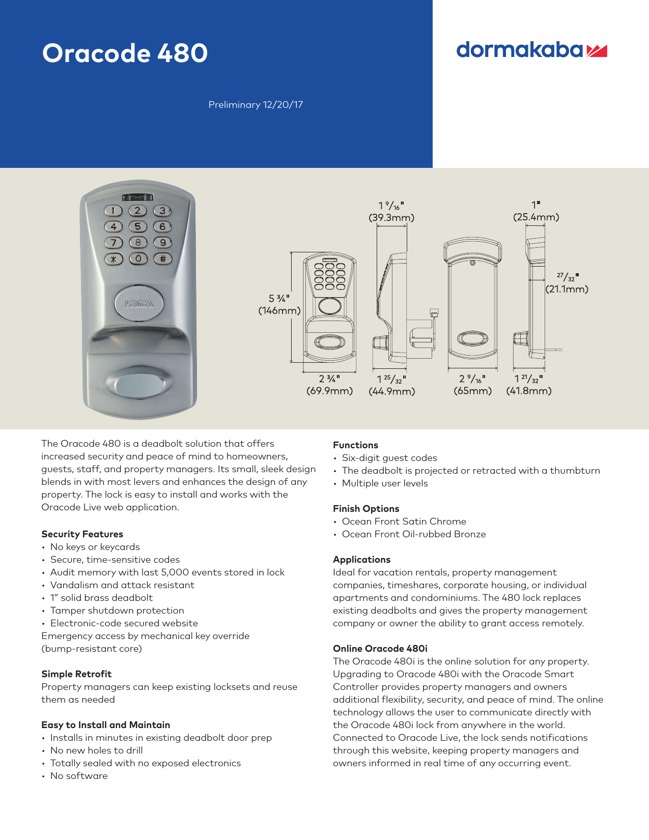 Page 1 of 2 - Kaba  Oracode 480i Fact Sheet [M3531] Oracode-480i-fact-sheet-m3531