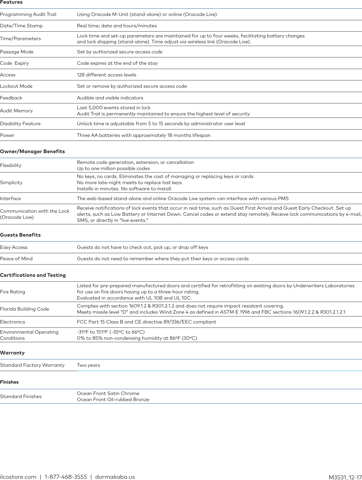 Kaba Oracode 480i Fact Sheet [M3531] m3531