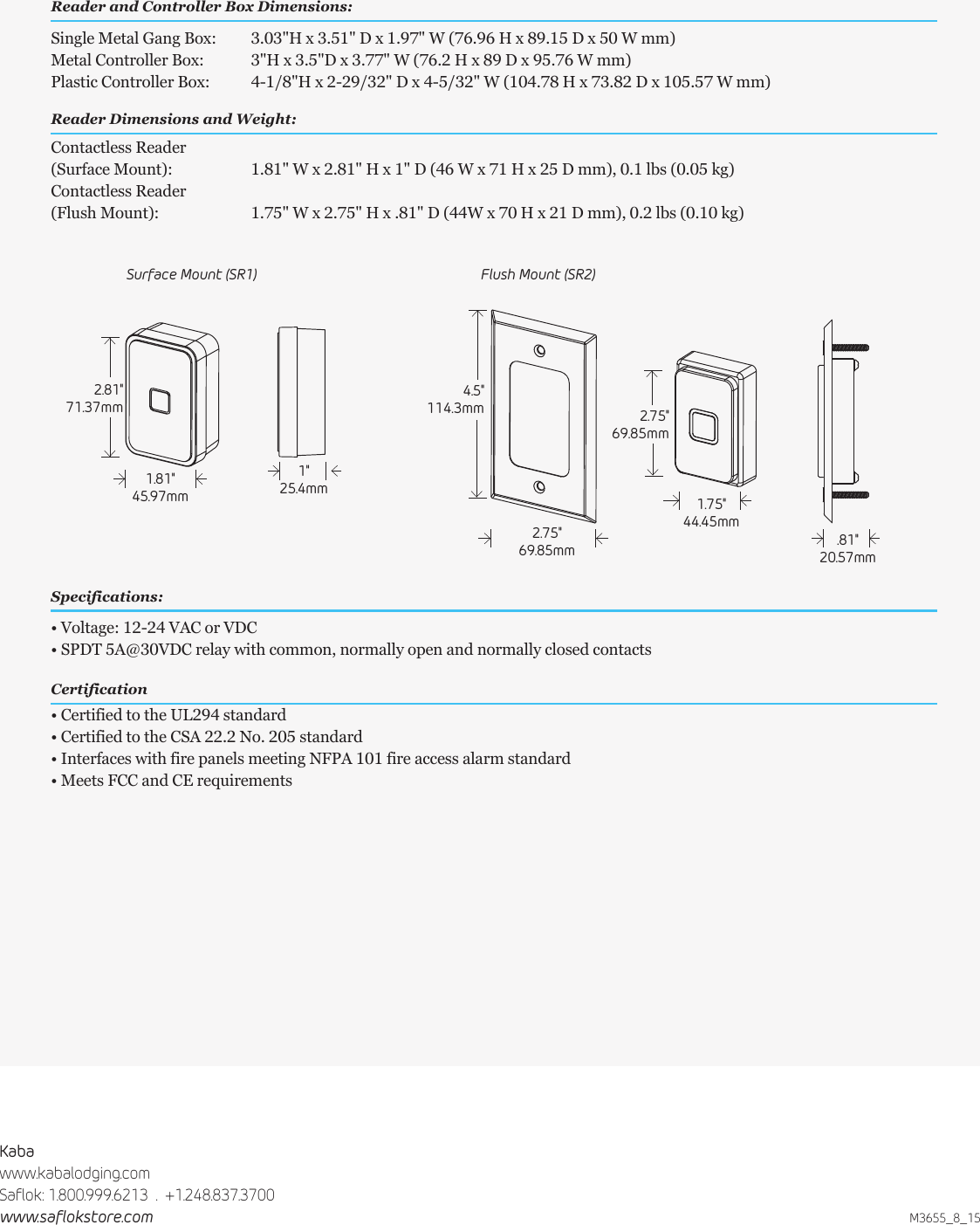 Page 2 of 2 - Kaba  Saflok SR™ Series RFID (RCU/ECU) Fact Sheet [M3655] Saflok-sr TM-series-rfid-rcu-ecu-fact-sheet-m3655