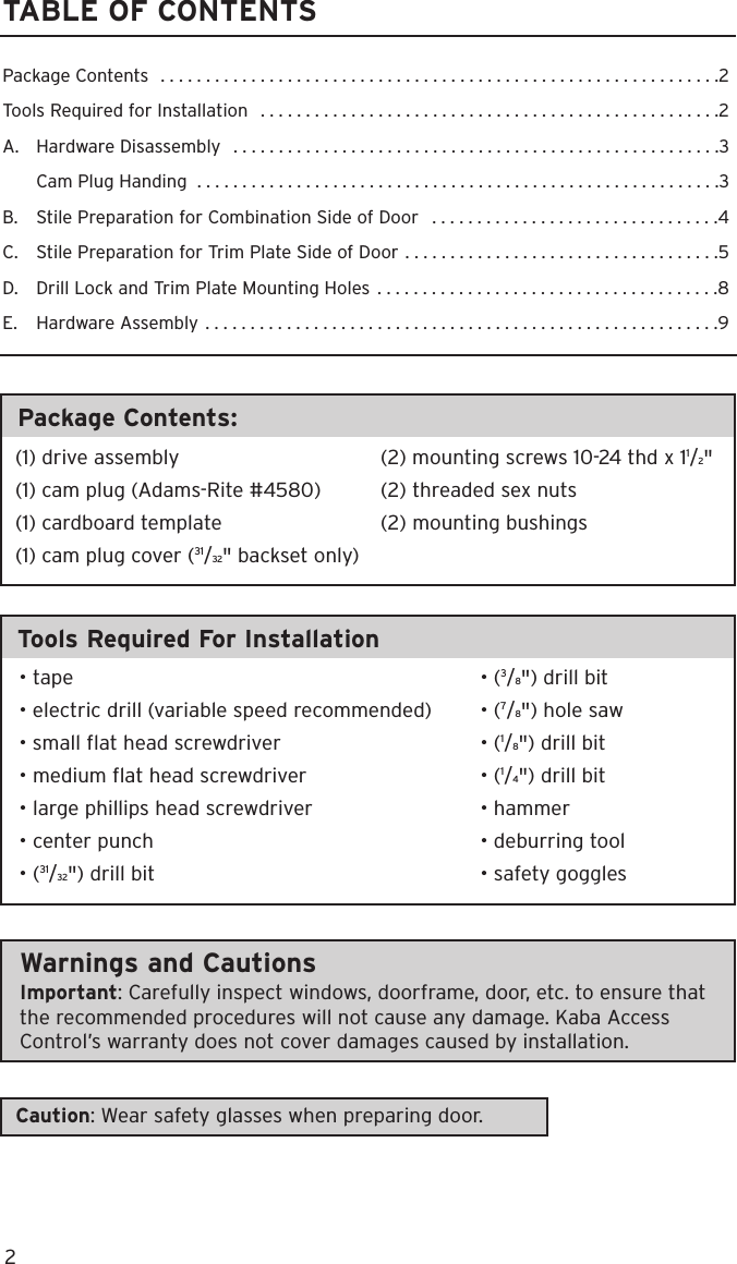 Page 2 of 12 - Kaba Installation Instructions Simplex 3000 Drive Assembly - PKG2582 Simplex-3000-drive-assembly-installation-instructions-pkg2582