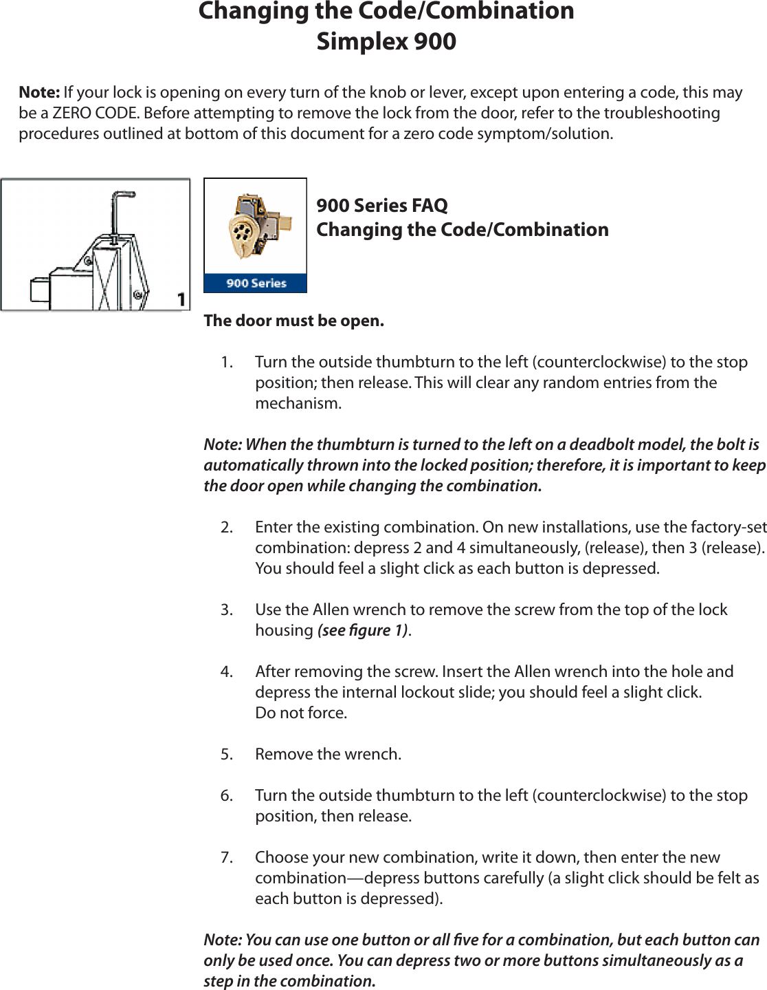Page 1 of 2 - Kaba Simplex 900 Changing The Code - KAA1160 Simplex-900-changing-the-code-kaa1160