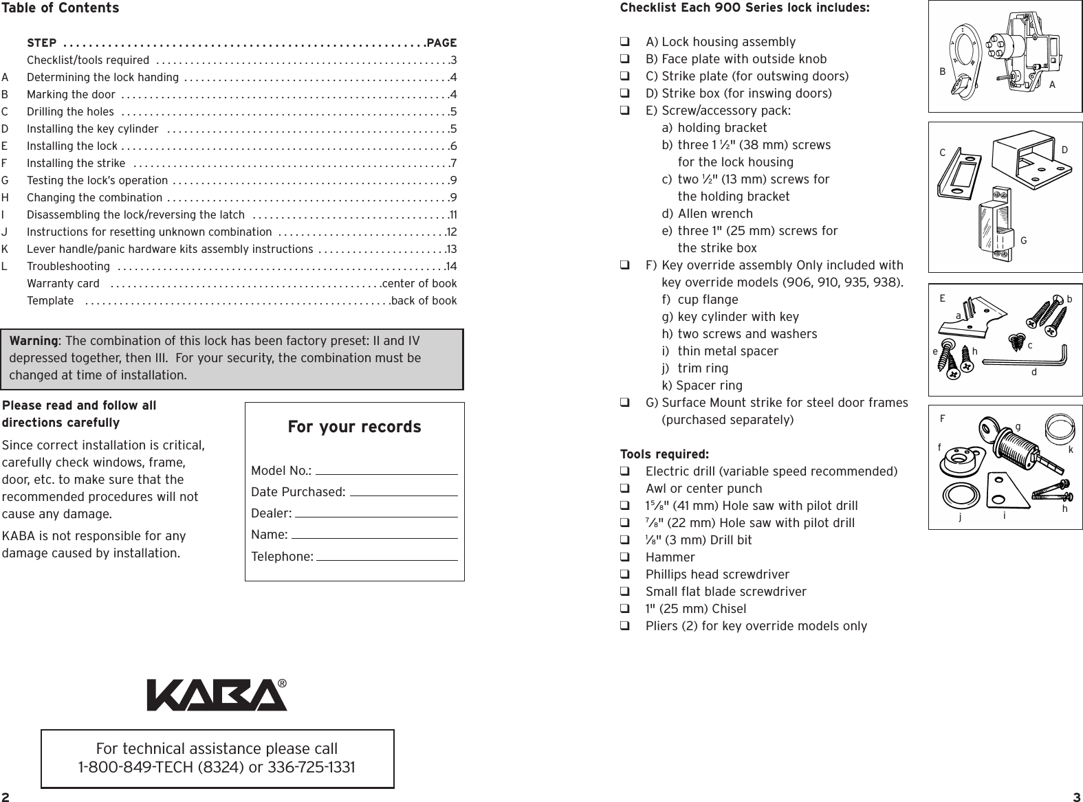 Page 2 of 10 - Kaba 900 Series-Ins. Instruc.-May 03 Simplex Installation Instructions - D8 PKG1819 Simplex-900-installation-instructions-d8-pkg1819