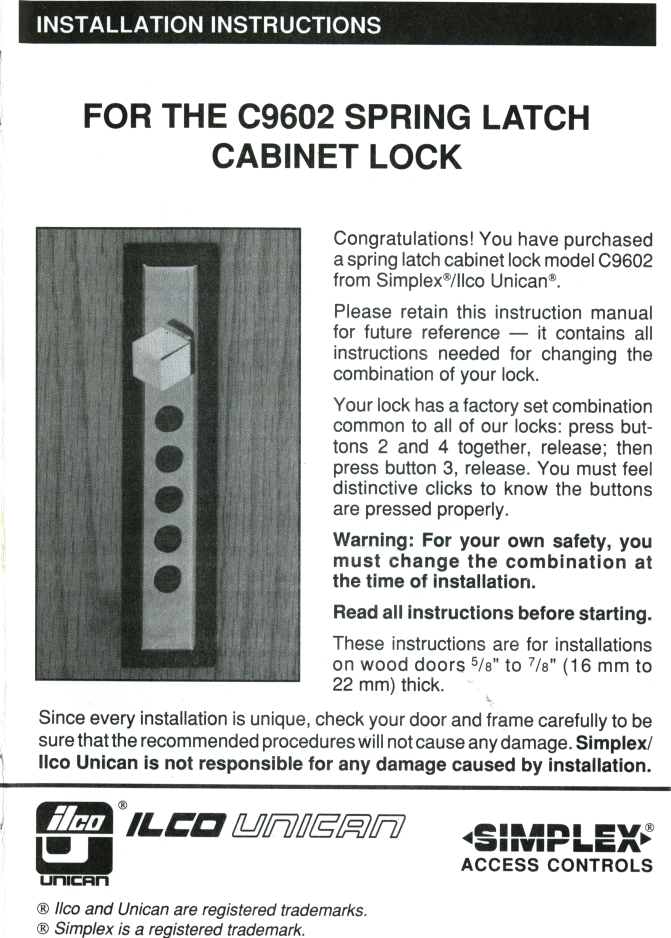 Page 1 of 7 - Kaba  Simplex 9600 Spring Latch Installation Instructions - D8 PKG1601 Simplex-9600-spring-latch-installation-instructions-d8-pkg1601