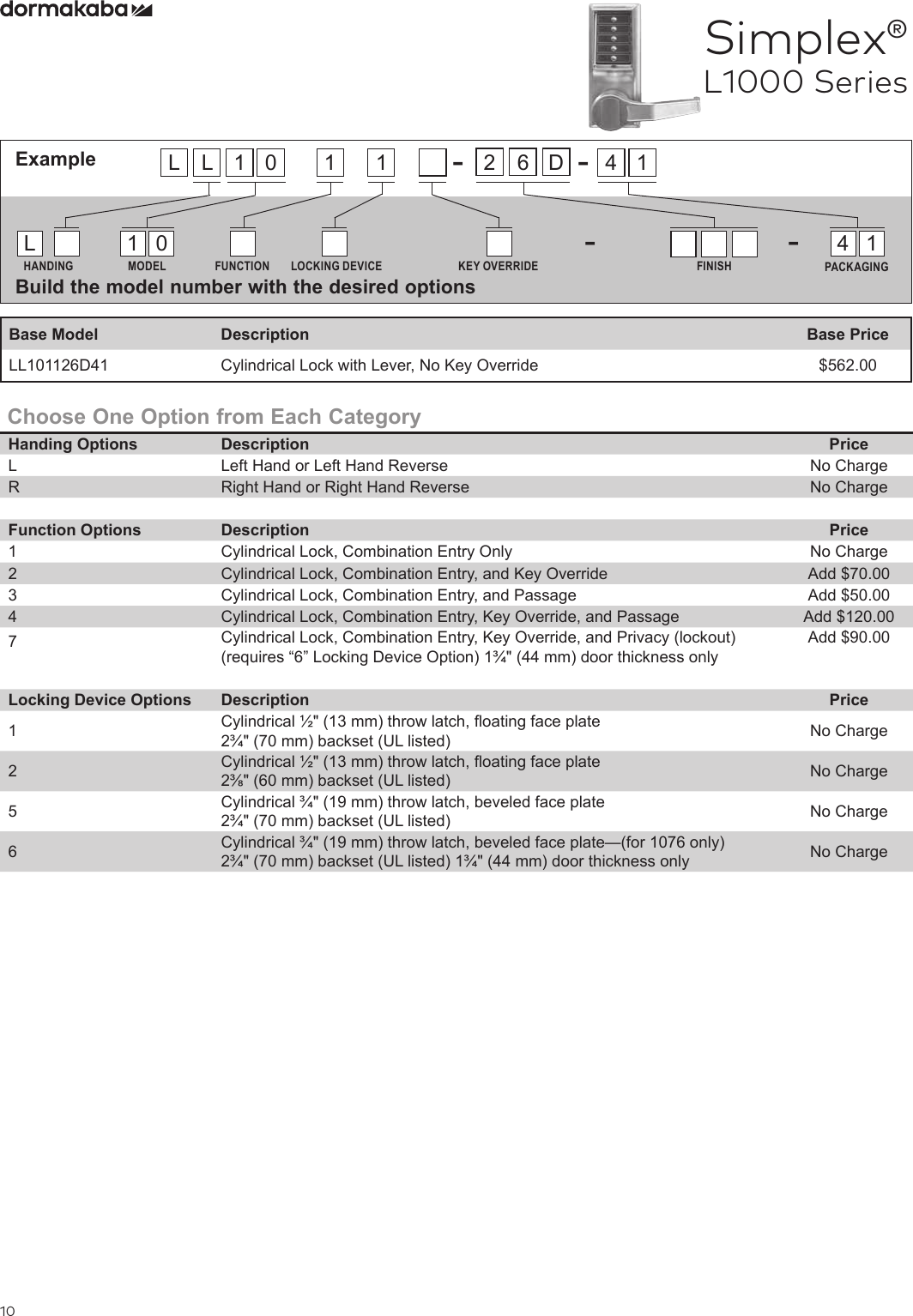 Page 1 of 2 - Kaba  Simplex L1000 Series Price List - KAA1026 Simplex-l1000-series-price-list-kaa1026