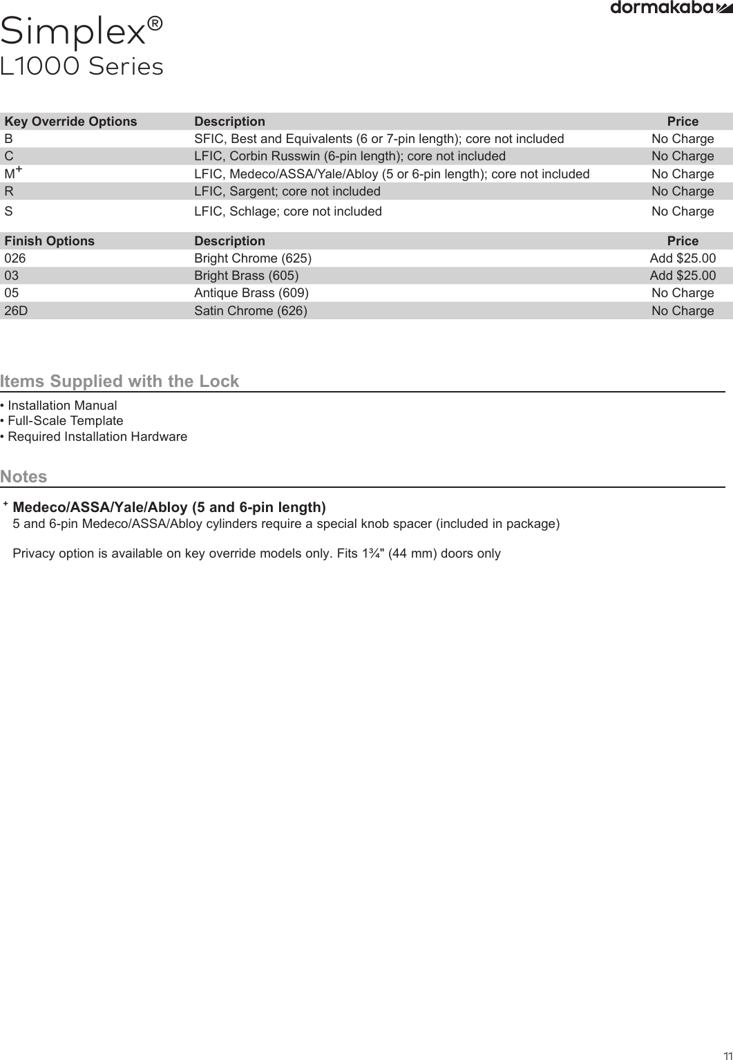 Page 2 of 2 - Kaba  Simplex L1000 Series Price List - KAA1026 Simplex-l1000-series-price-list-kaa1026