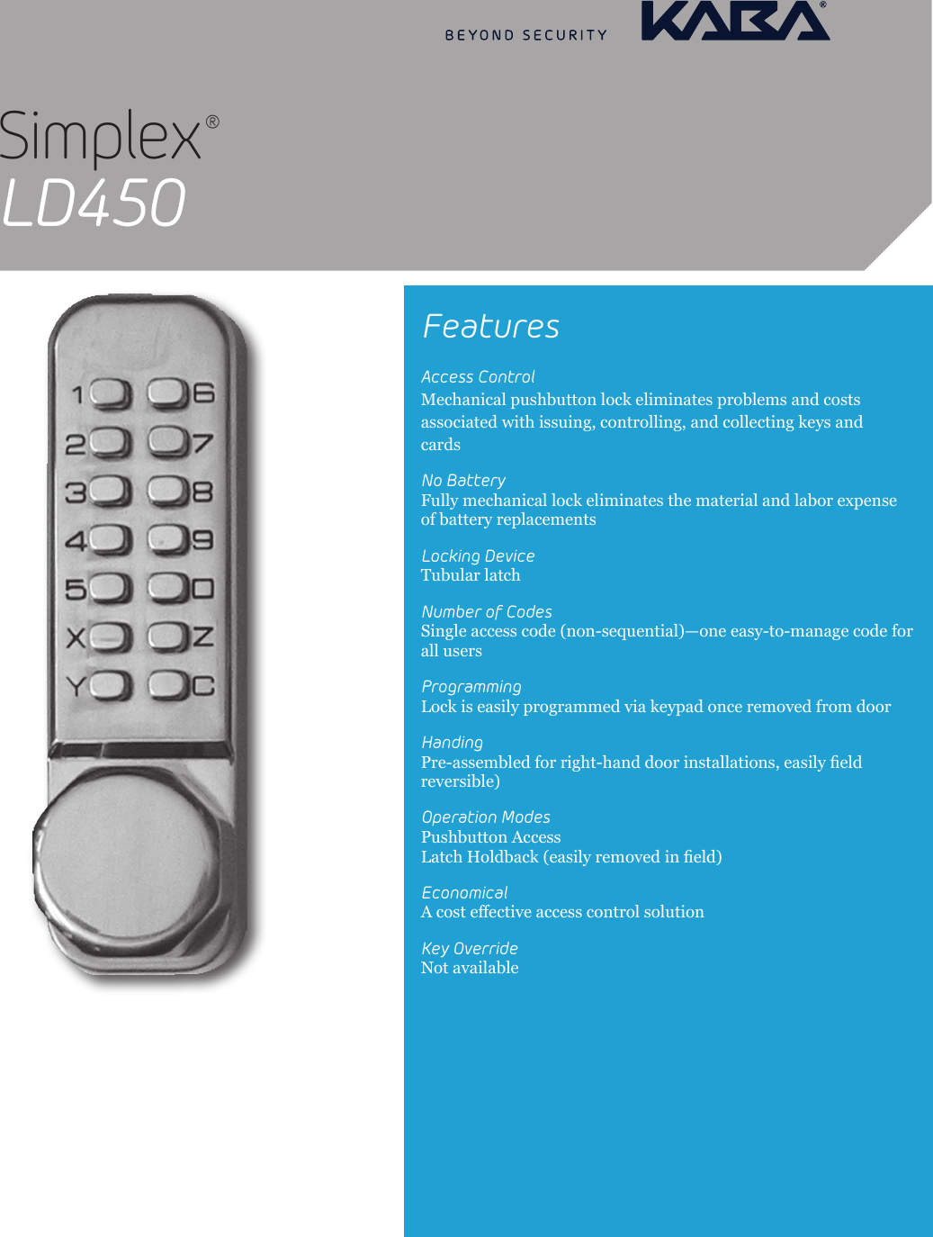 Page 1 of 2 - Kaba  Simplex LD450 - KAA1123 Simplex-ld450-kaa1123