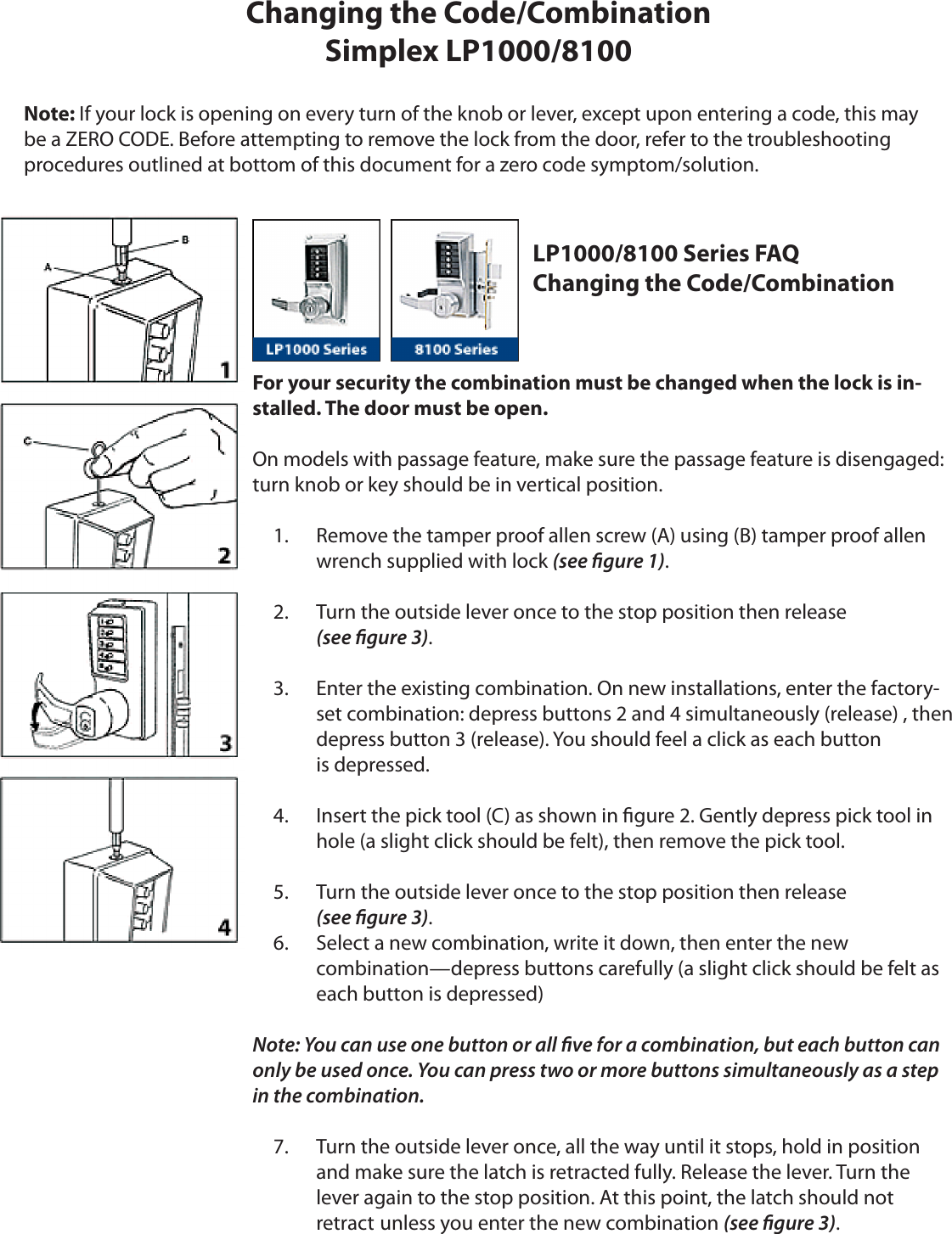 Page 1 of 2 - Kaba  Simplex LP1000/8100 Changing The Code - KAA1159 Simplex-lp1000-8100-changing-the-code-kaa1159