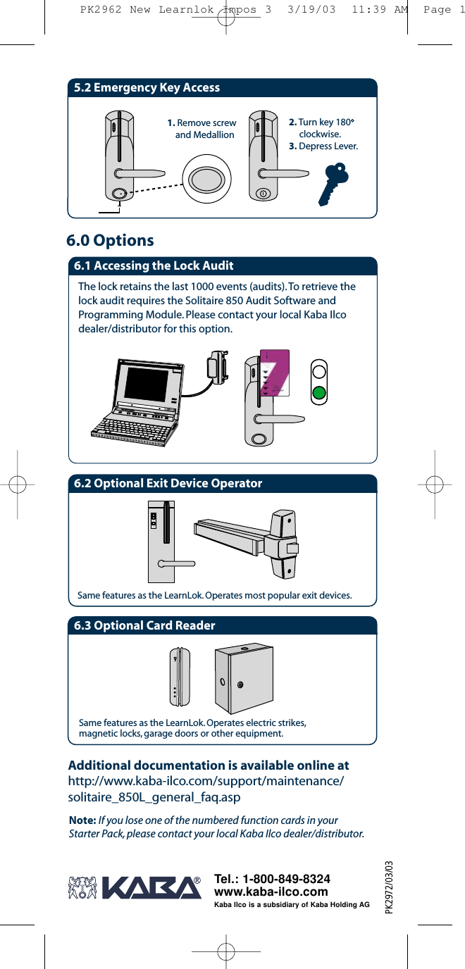 Page 7 of 7 - Kaba PK2962 New Learnlok Impos 3 Solitaire 850L Operating Instructions - PKG2972 Solitaire-850l-operating-instructions-pkg2972