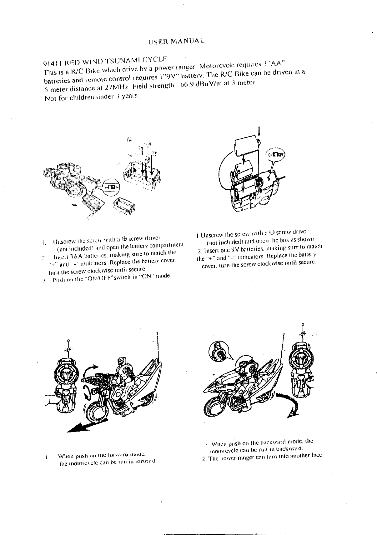 Kader BC91411 RC Bike User Manual