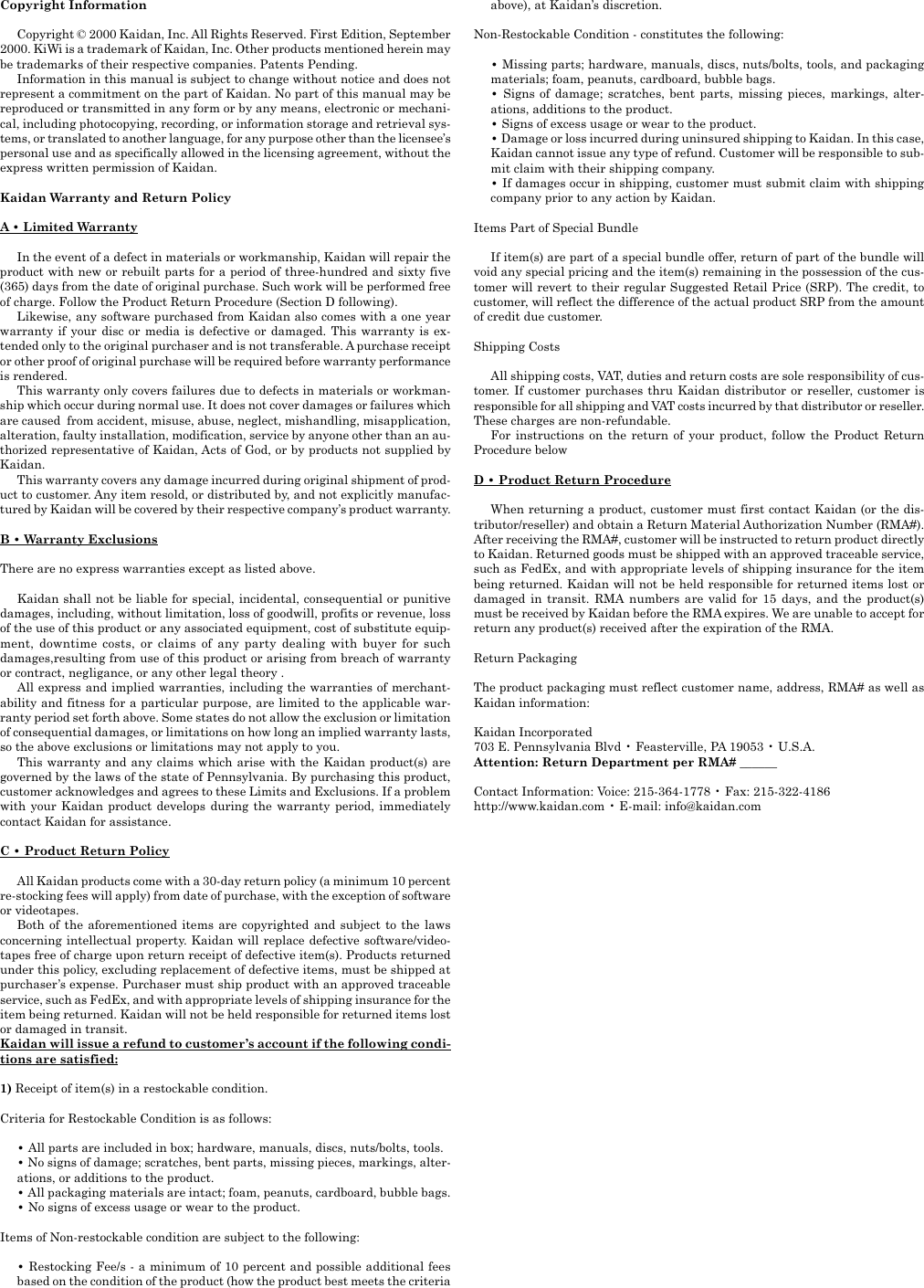 Page 2 of 12 - Kaidan Kaidan-Tm-400-Users-Manual- C-60 Manual  Kaidan-tm-400-users-manual