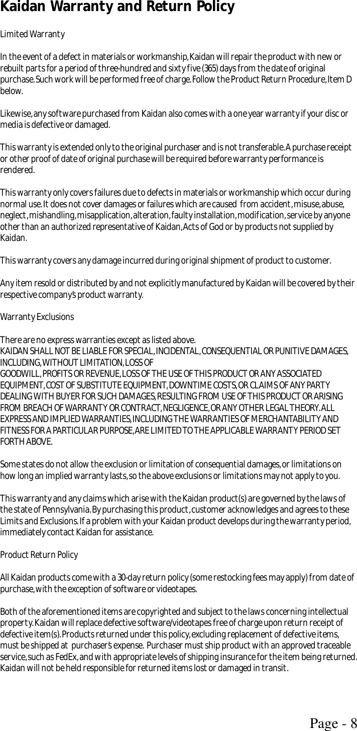 Page 8 of 12 - Kaidan Kaidan-Tm-400-Users-Manual- C-60 Manual  Kaidan-tm-400-users-manual